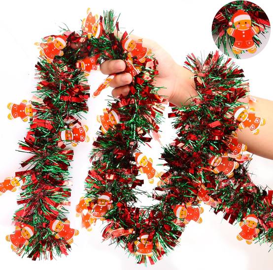 Couronne de Noël Bonhomme en pain d'épices pour sapin de Noël, intérieur ou extérieur, cheminée, décoration de fête (5 pièces de 2 mètres) - Image 1