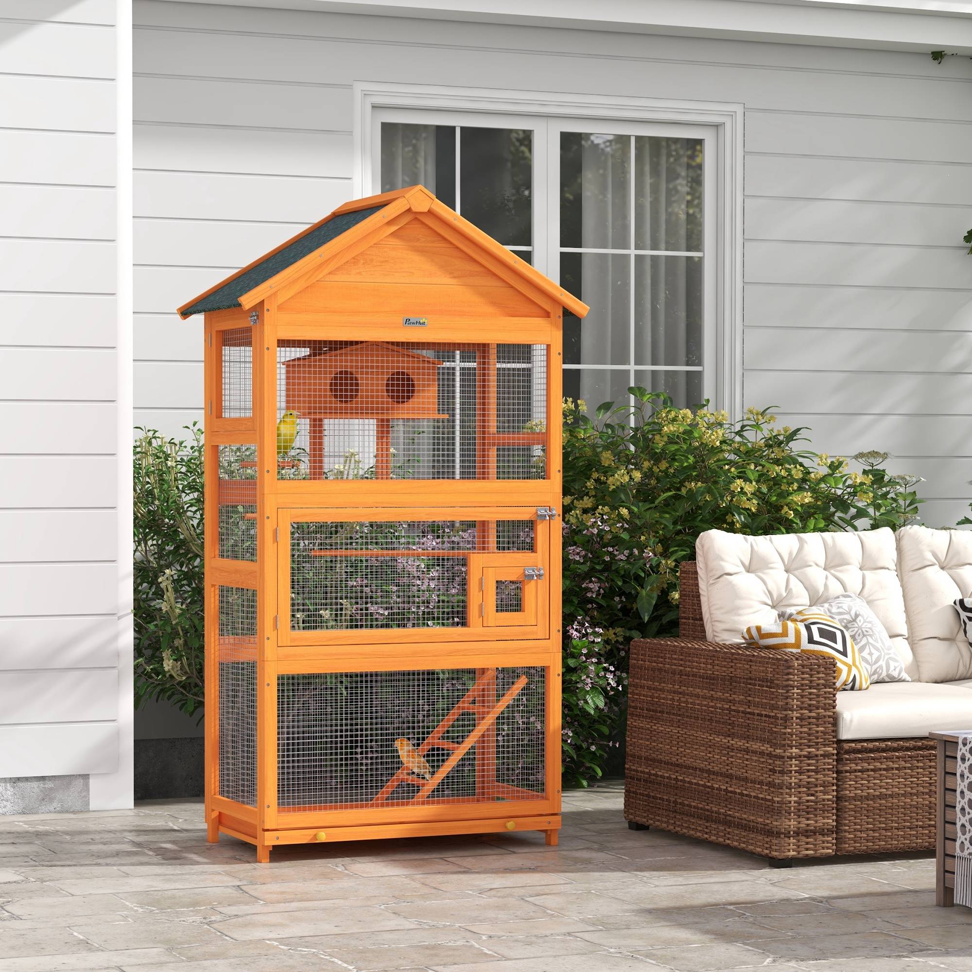 Volière grande cage oiseaux bois massif perroquet toit asphalte extérieur 171cm orange - ComfortXL Outdoor Living - Image 3