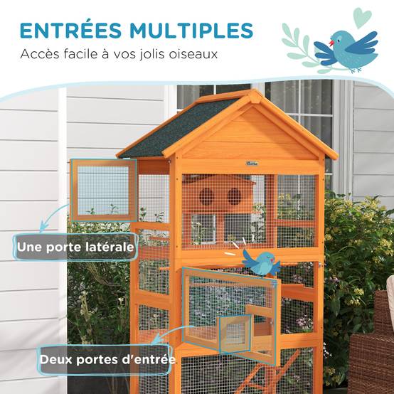 Volière grande cage oiseaux bois massif perroquet toit asphalte extérieur 171cm orange - ComfortXL Outdoor Living - Image 7