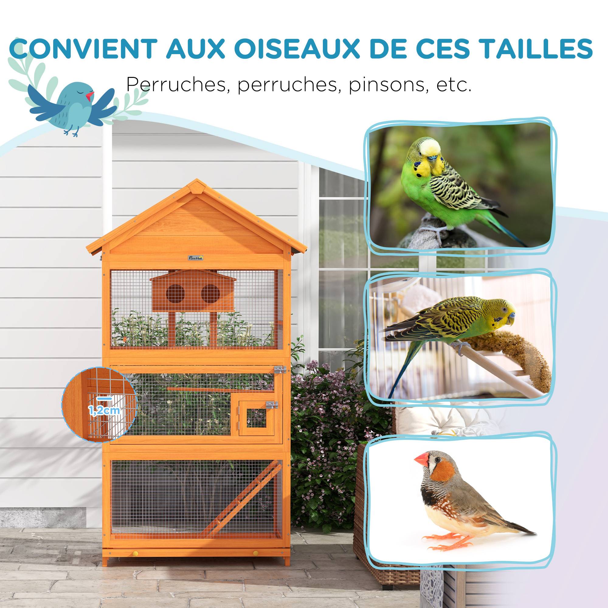 Volière grande cage oiseaux bois massif perroquet toit asphalte extérieur 171cm orange - ComfortXL Outdoor Living - Image 8
