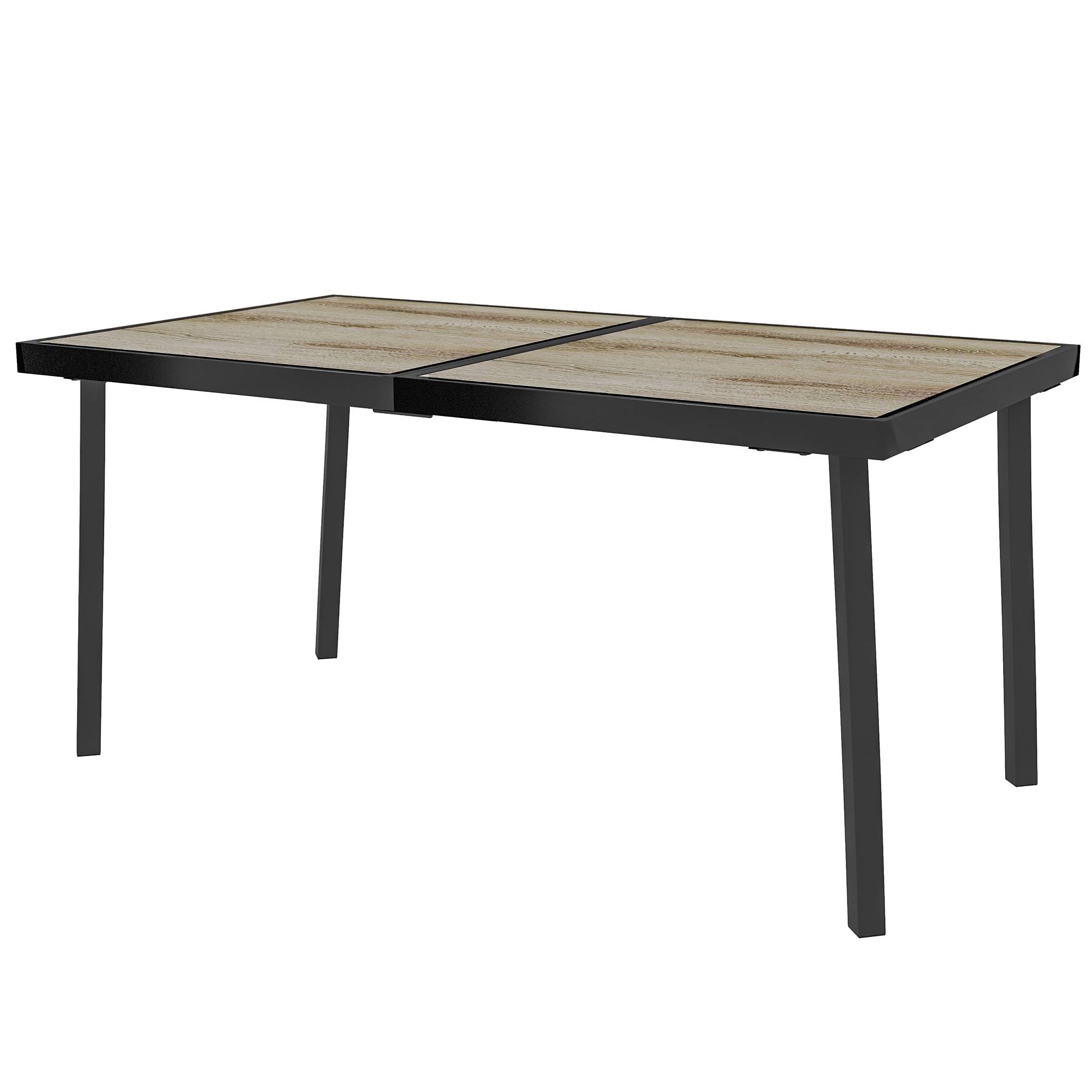 Table d'extérieur grise métal aspect bois résistante intempéries 145x85x72 cm pour 6 personnes - Image 2