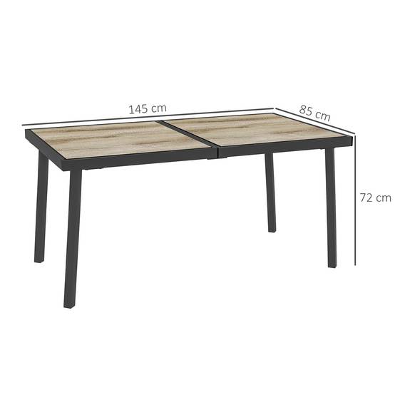 Table d'extérieur grise métal aspect bois résistante intempéries 145x85x72 cm pour 6 personnes - Image 5