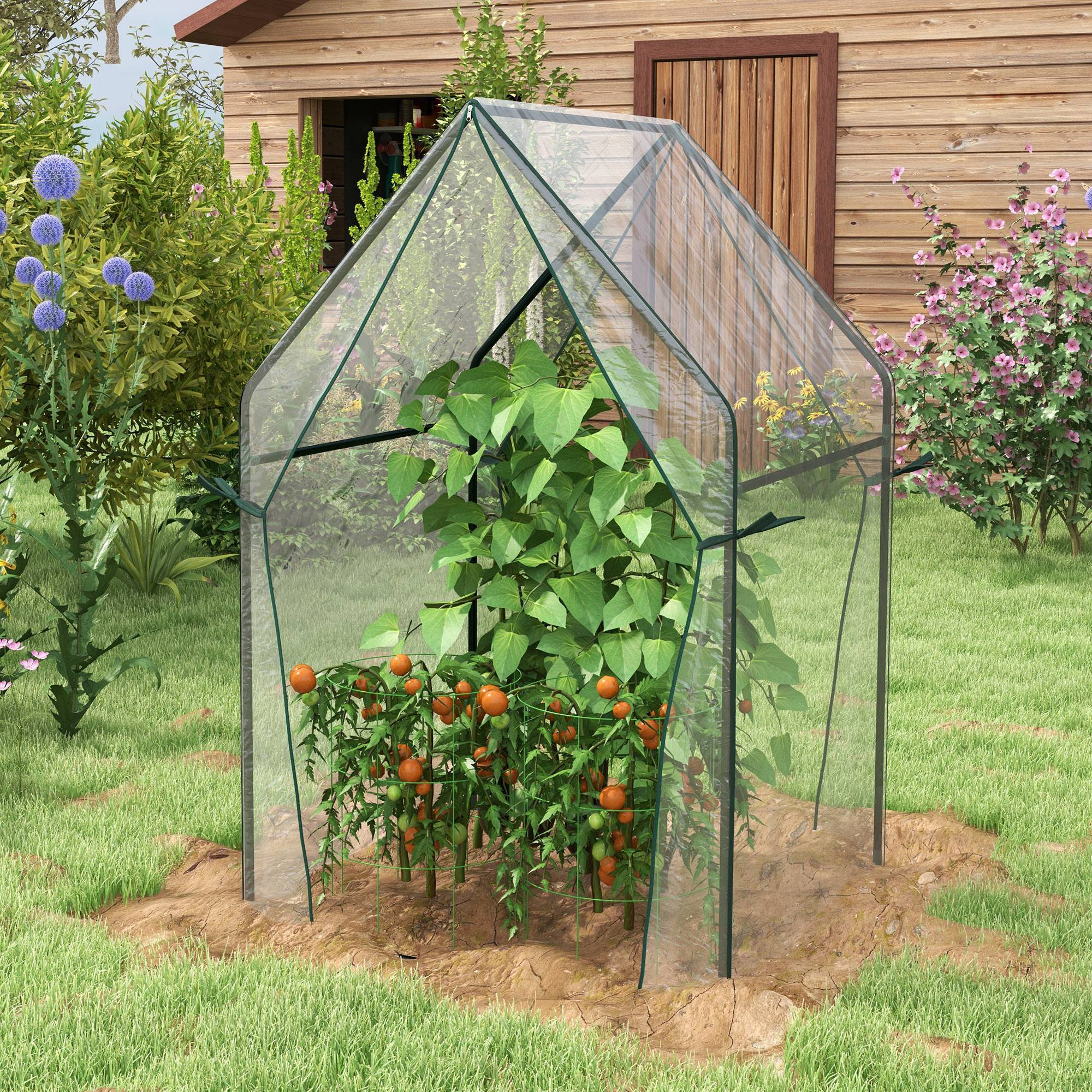 Serre de jardin, Serre à Tomate pour le jardin avec 2 portes zippées, dim. 90 x 90 x 145cm - Image 4