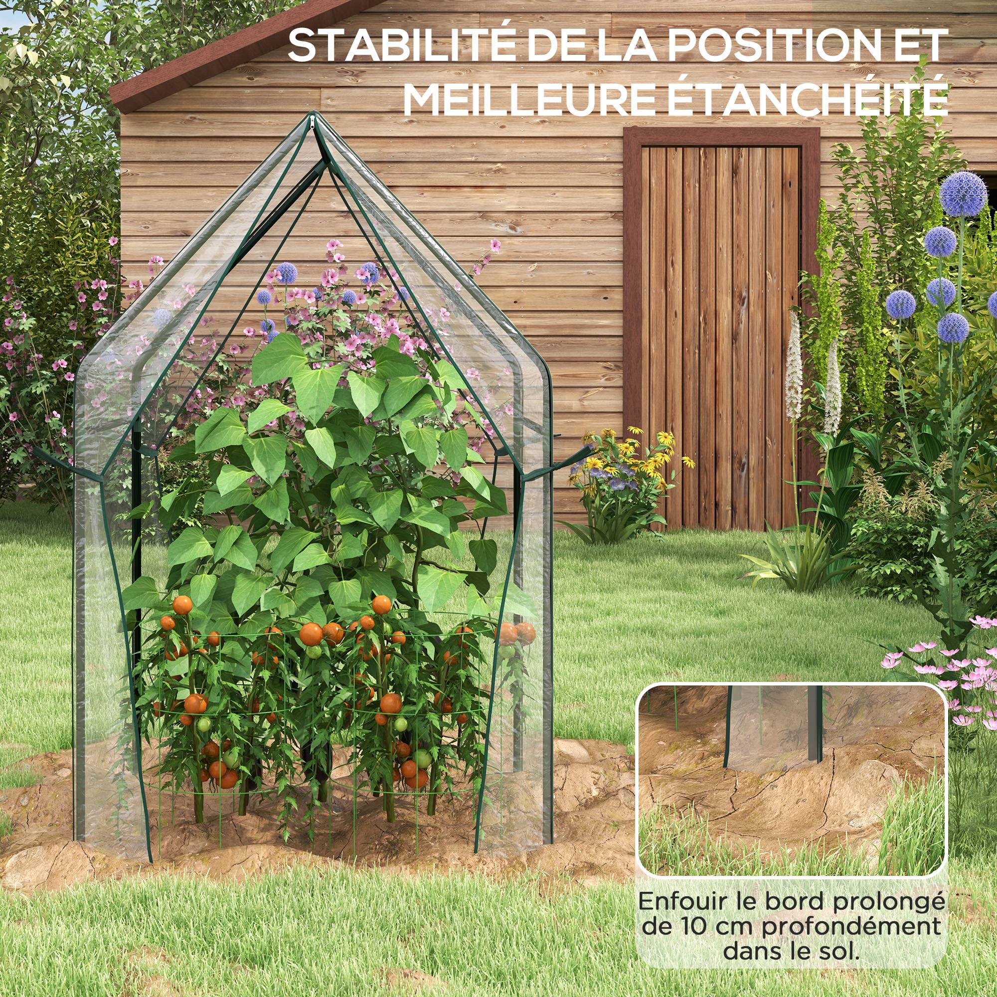 Serre de jardin, Serre à Tomate pour le jardin avec 2 portes zippées, dim. 90 x 90 x 145cm - Image 9