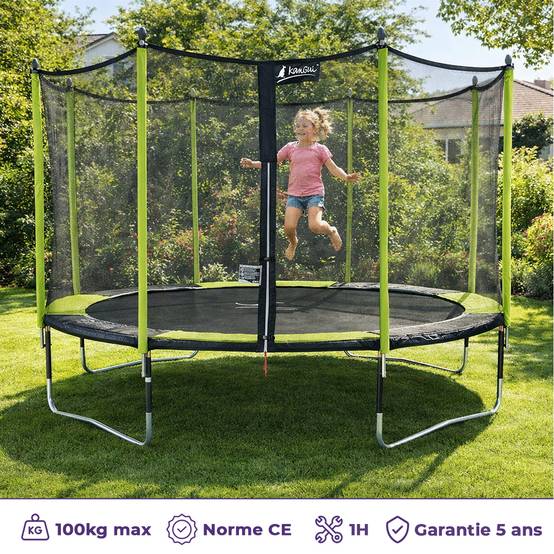 Kangui - Trampoline jardin Ø 360 cm + filet de sécurité - JUMPI 360 - Noir/Vert Kangui - Imagen 2
