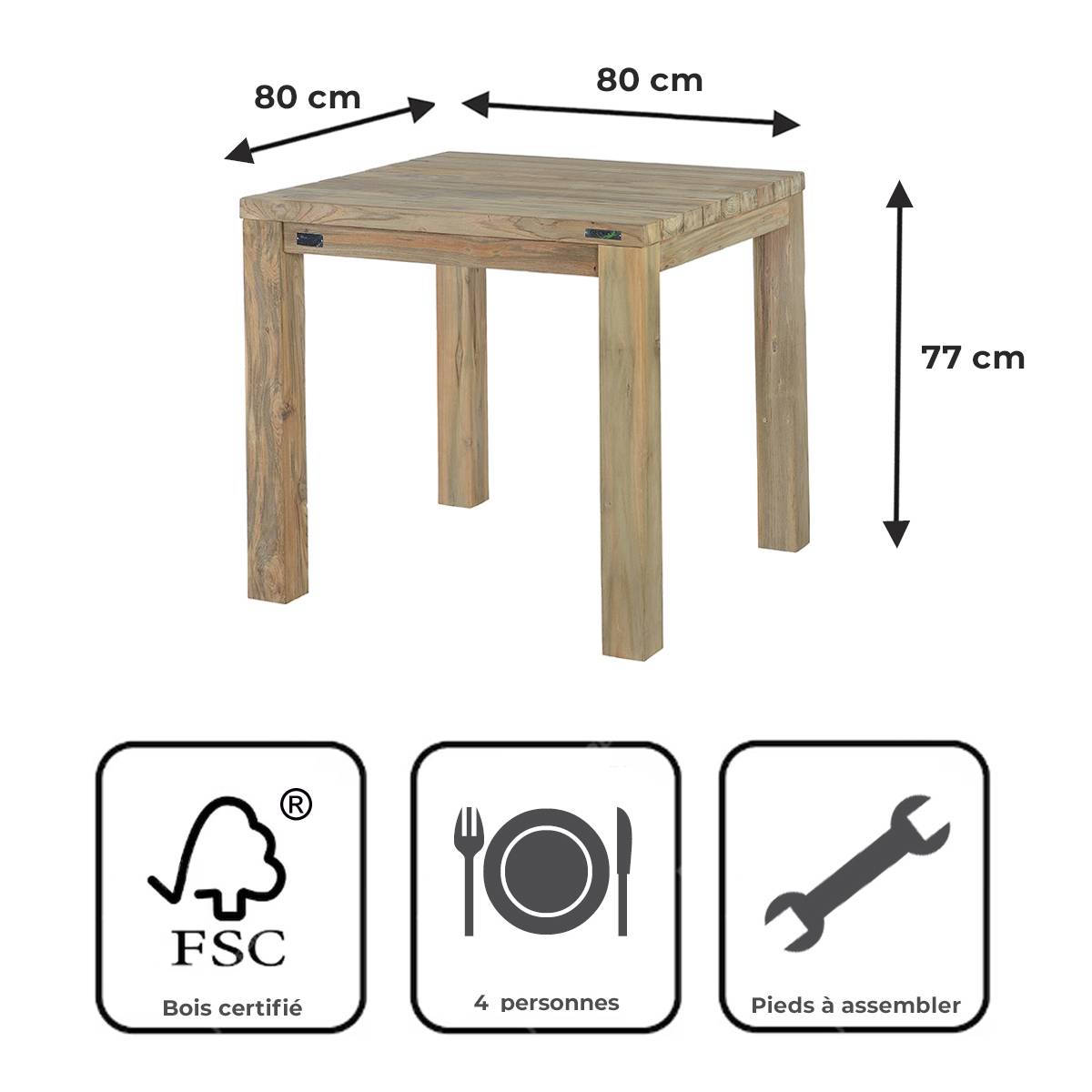 Table en teck recyclé 80 x 80 cm Callao - Gecko Jardin - Imagen 9