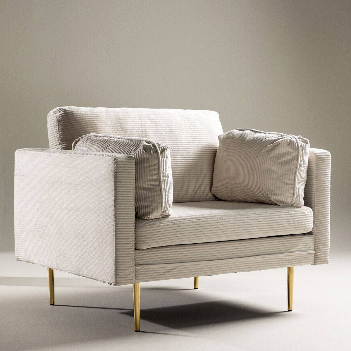 Paris Prix - Fauteuil Design Velours Côtelé "Boom" 110cm Beige Clair - Image 6