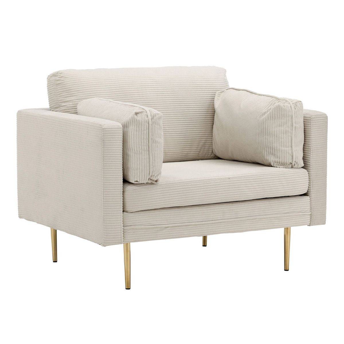 Paris Prix - Fauteuil Design Velours Côtelé "Boom" 110cm Beige Clair - Image 1
