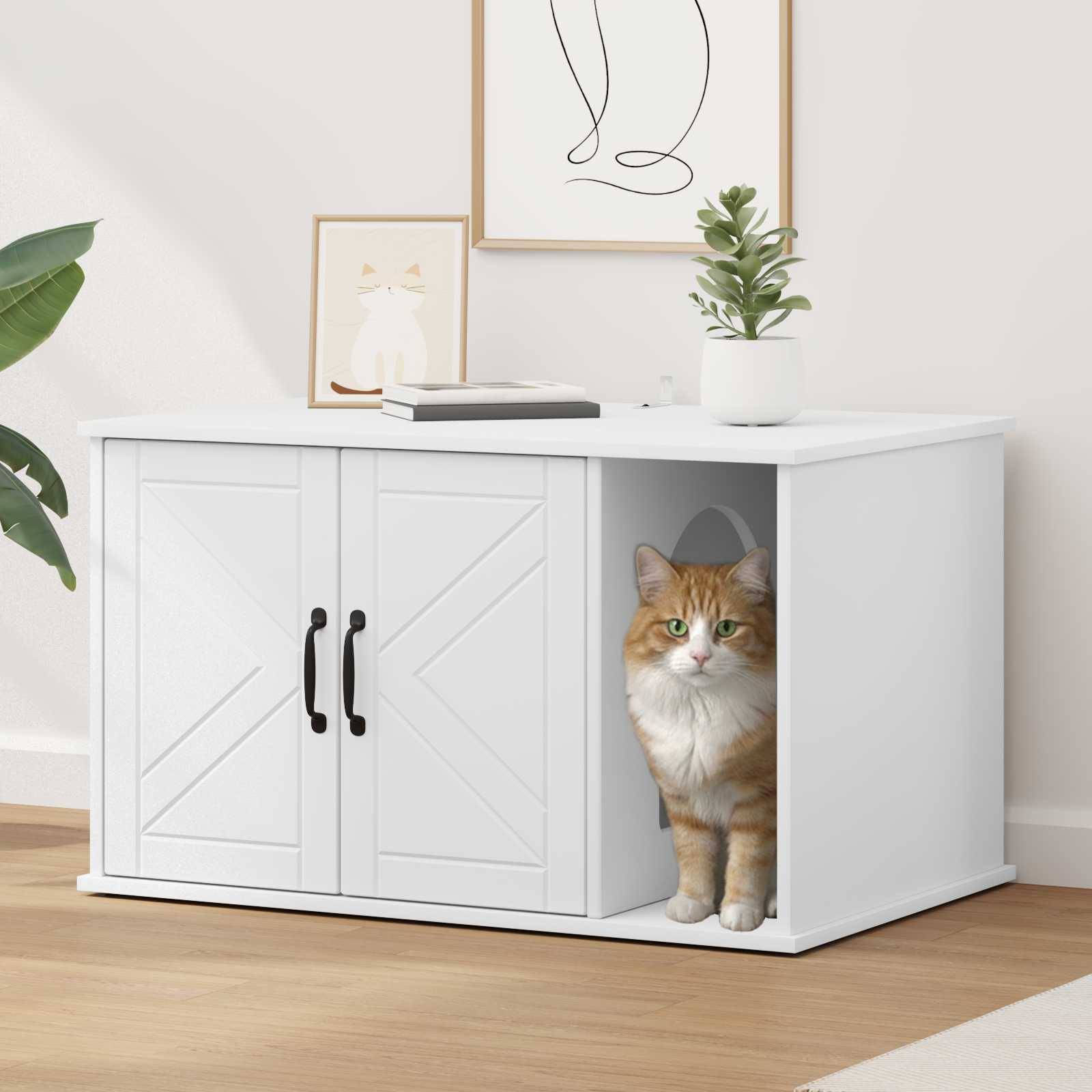 Maison pour chat bois d'ingénierie blanc 85 x 55 x 50.5 cm, Poids:25.28kg - PANGIVO - Image 1
