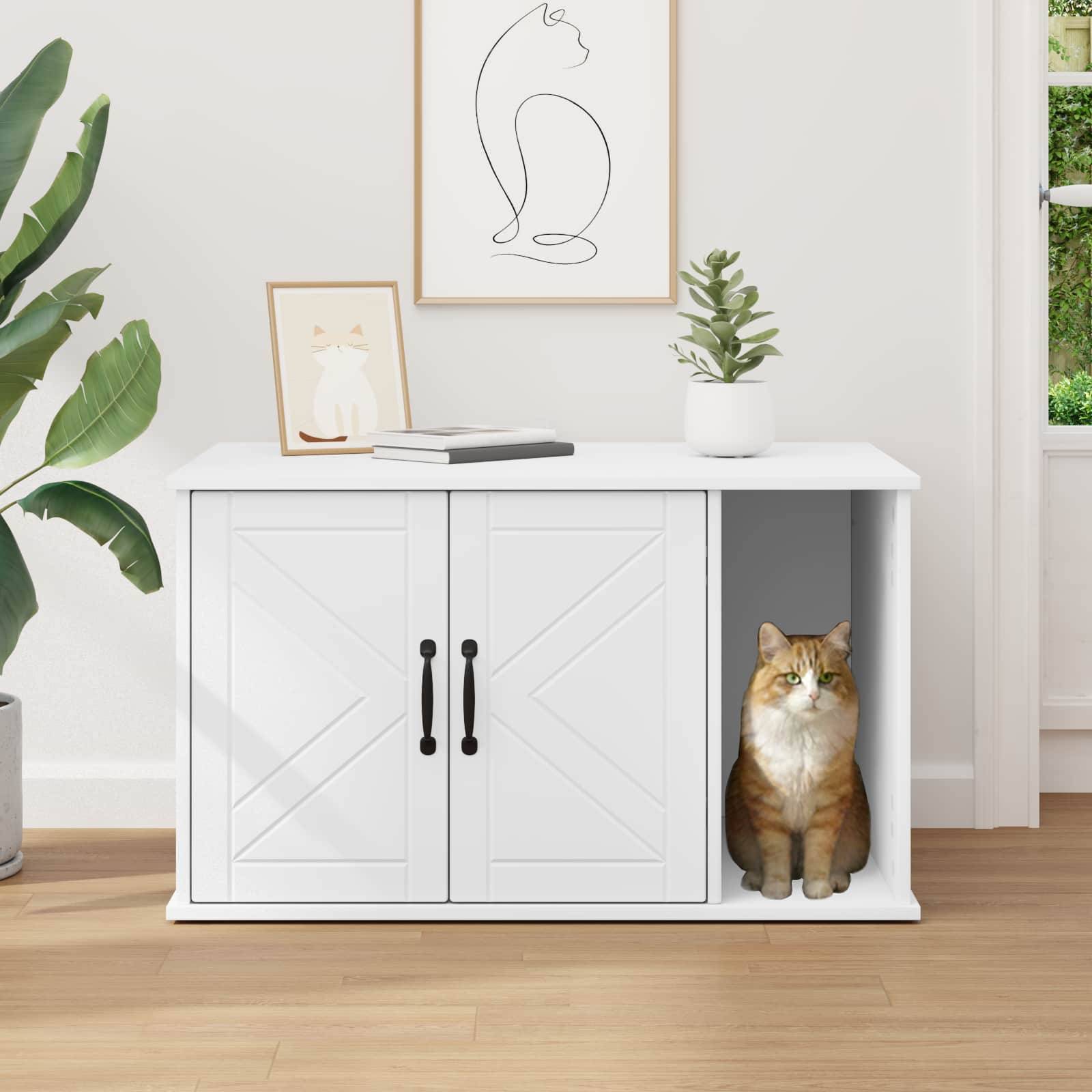 Maison pour chat bois d'ingénierie blanc 85 x 55 x 50.5 cm, Poids:25.28kg - PANGIVO - Image 4