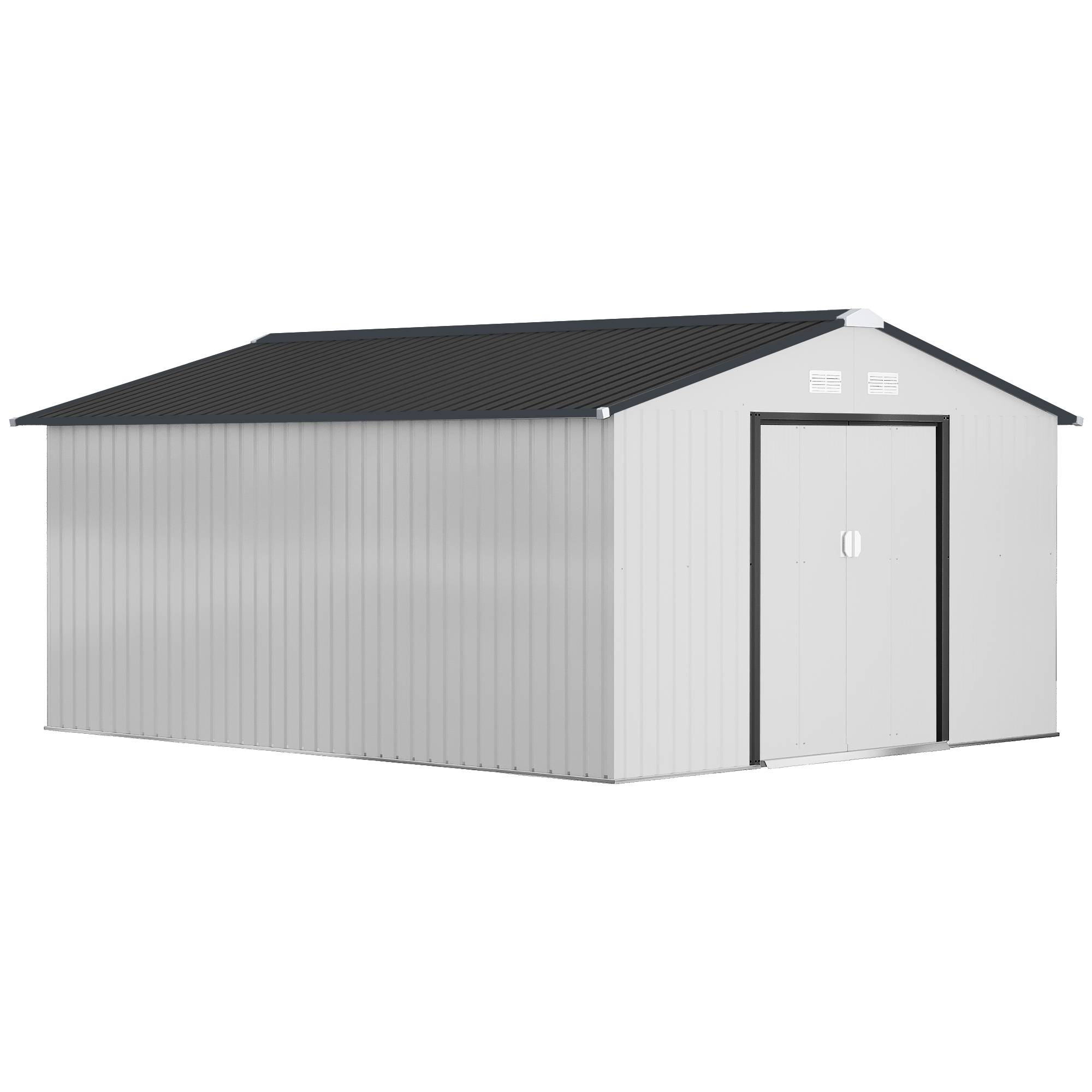 Abri de jardin en acier 3,4 x 3,8 x 2 m avec double porte coulissante et toit en pente, argent - Image 1