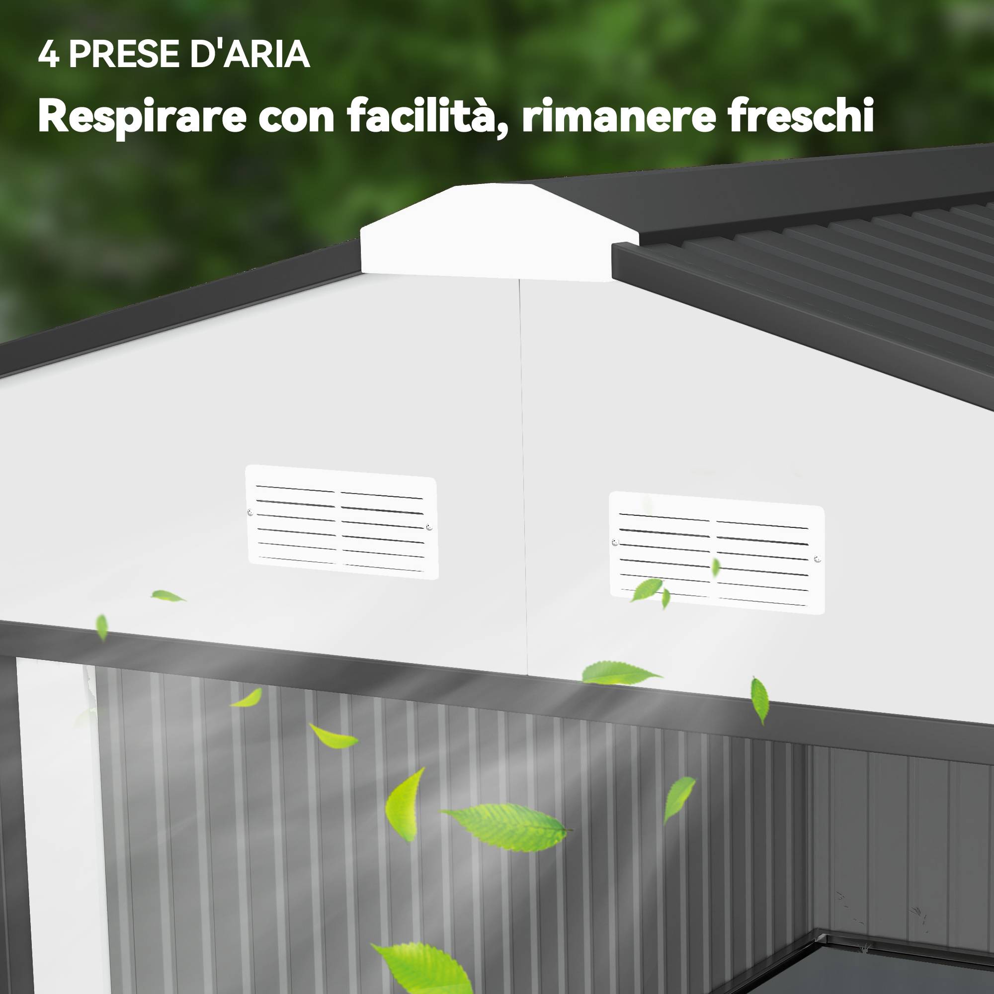 Abri de jardin en acier 3,4 x 3,8 x 2 m avec double porte coulissante et toit en pente, argent - Image 10