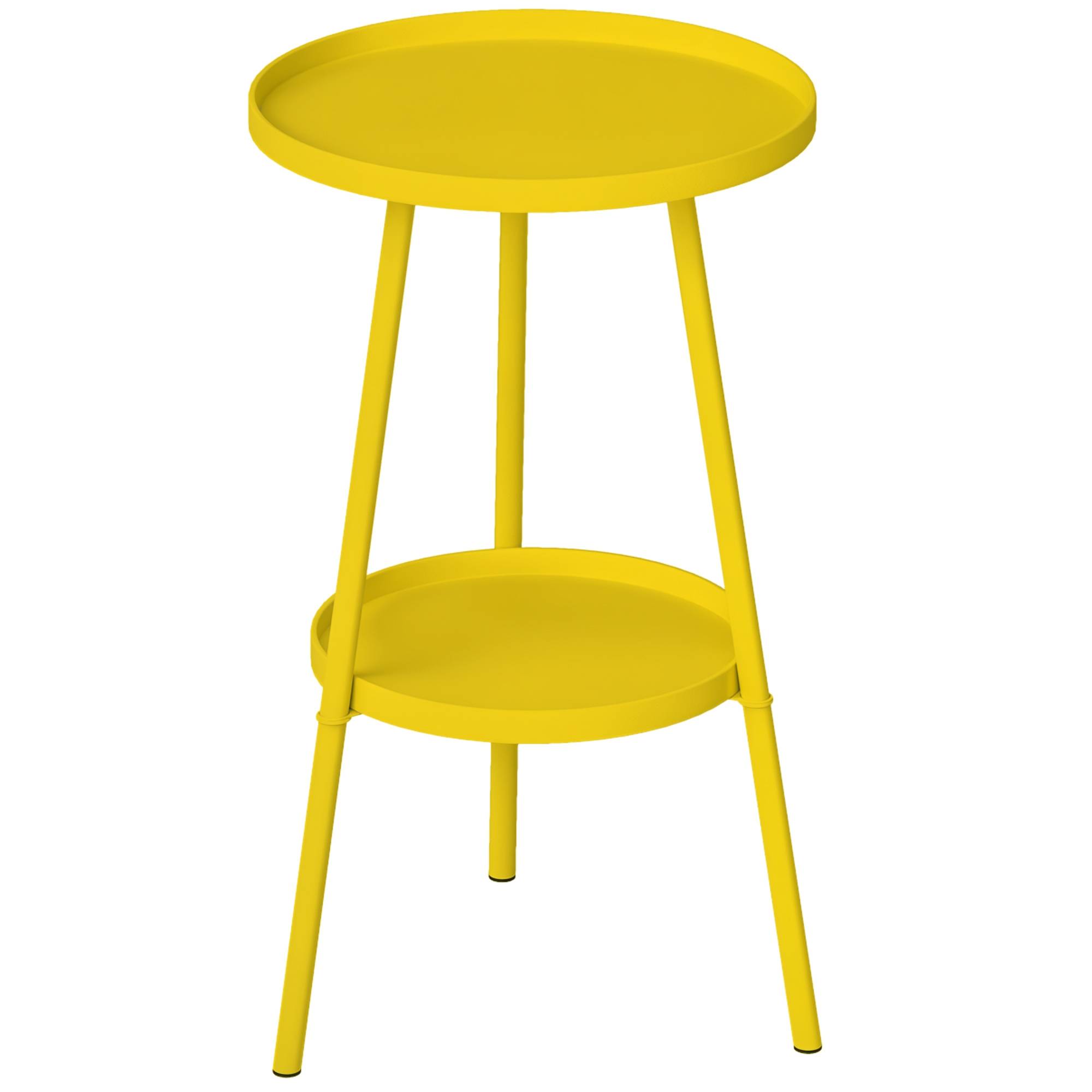 Sans Marque - Petite table appoint ronde 2 niveaux jardin terrasse balcon métal Ø32x51 cm jaune - Image 1