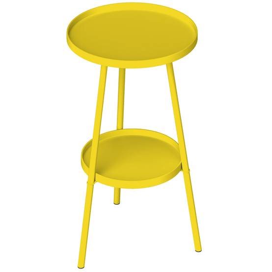 Sans Marque - Petite table appoint ronde 2 niveaux jardin terrasse balcon métal Ø32x51 cm jaune - Image 2