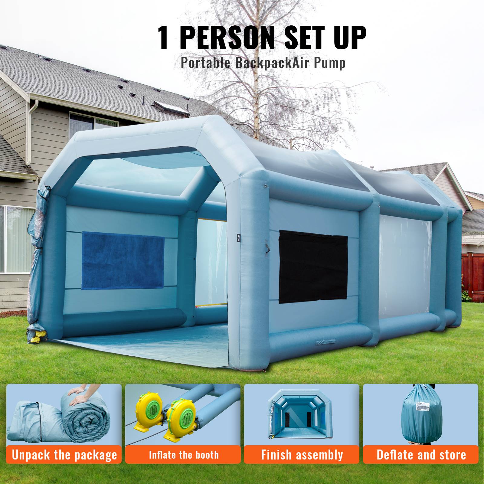 Vevor - VEVOR Cabine de Peinture Gonflable 6x3x2,5 m, Oxford 210D, Filtration, 2 Souffleurs. - Image 5