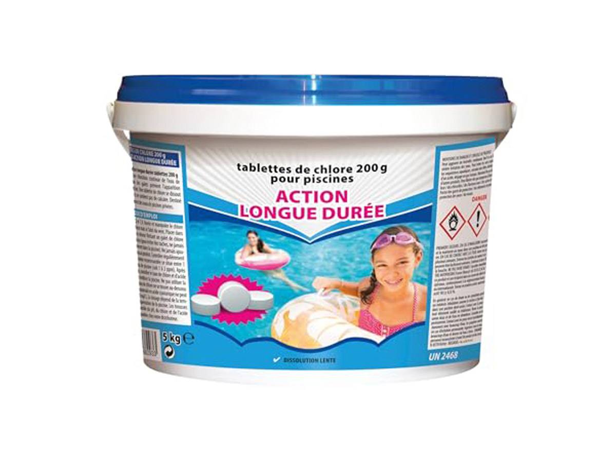 BSI - Chlore Lent - Action Longue Durée - Dissolution Lente - Désinfection - Pour Piscine 30m³ et Plus - Galets 200g - 5kg - Imagen 1