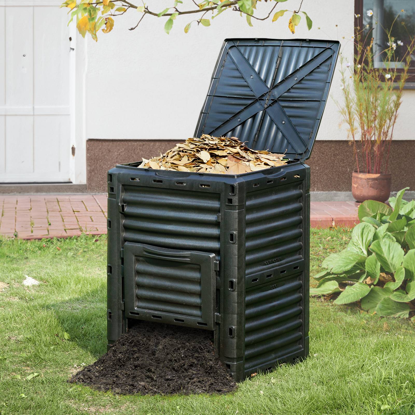 VEVOR Composteur jardin 300 L, sans BPA. Couvercle, porte inférieure. Compostage rapide, sol fertile. - Image 8