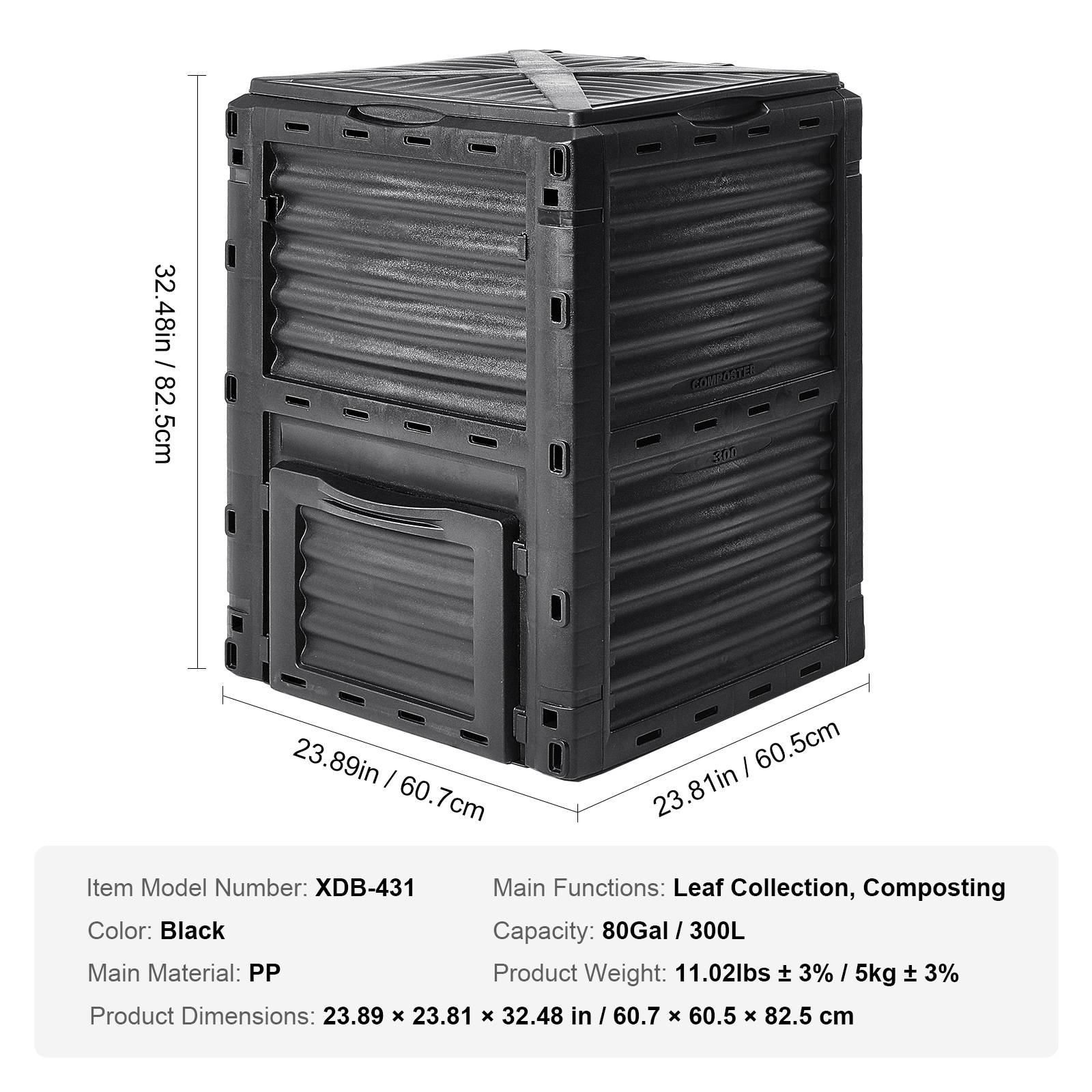 VEVOR Composteur jardin 300 L, sans BPA. Couvercle, porte inférieure. Compostage rapide, sol fertile. - Image 7