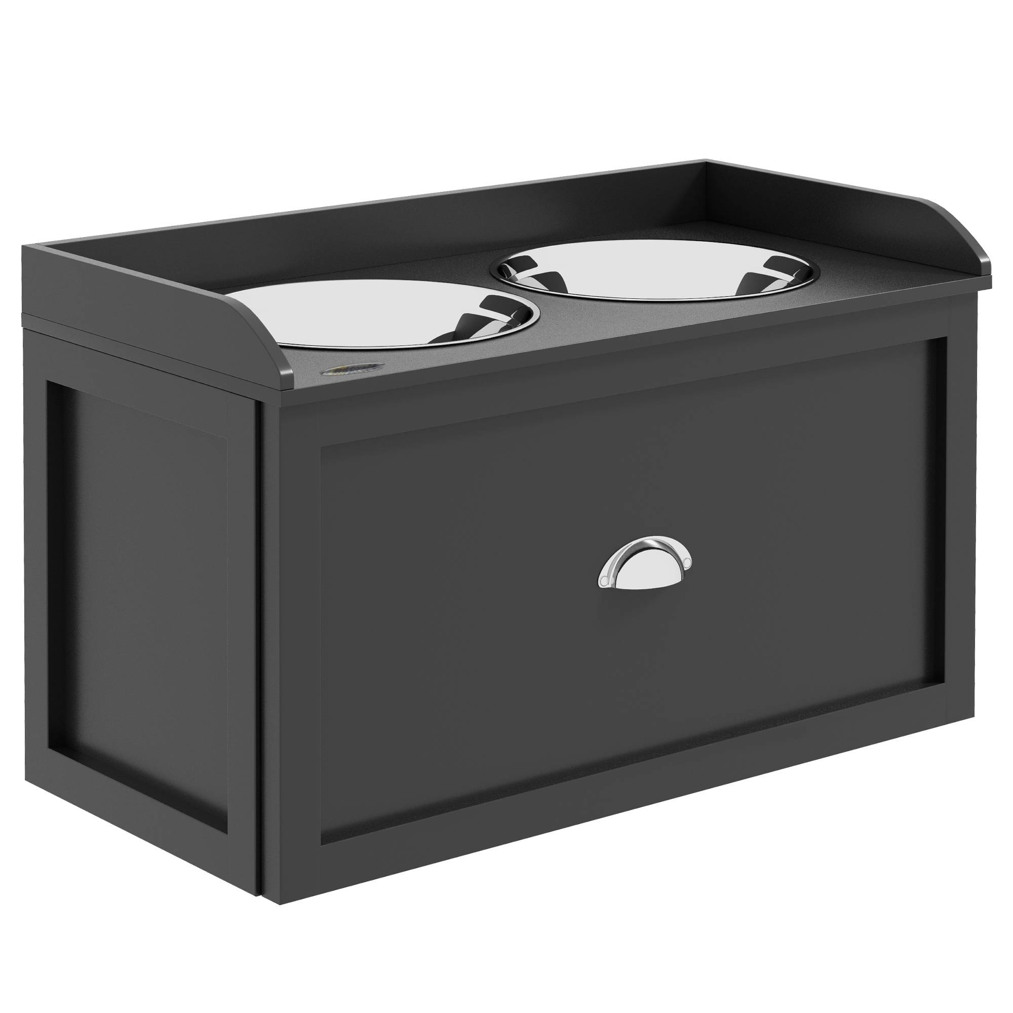 ComfortXL - Gamelle surélevée chien avec tiroir MDF noir 60 x 30 x 36 cm grands chiens rangement 21 L 2 gamelles inox - Image 10