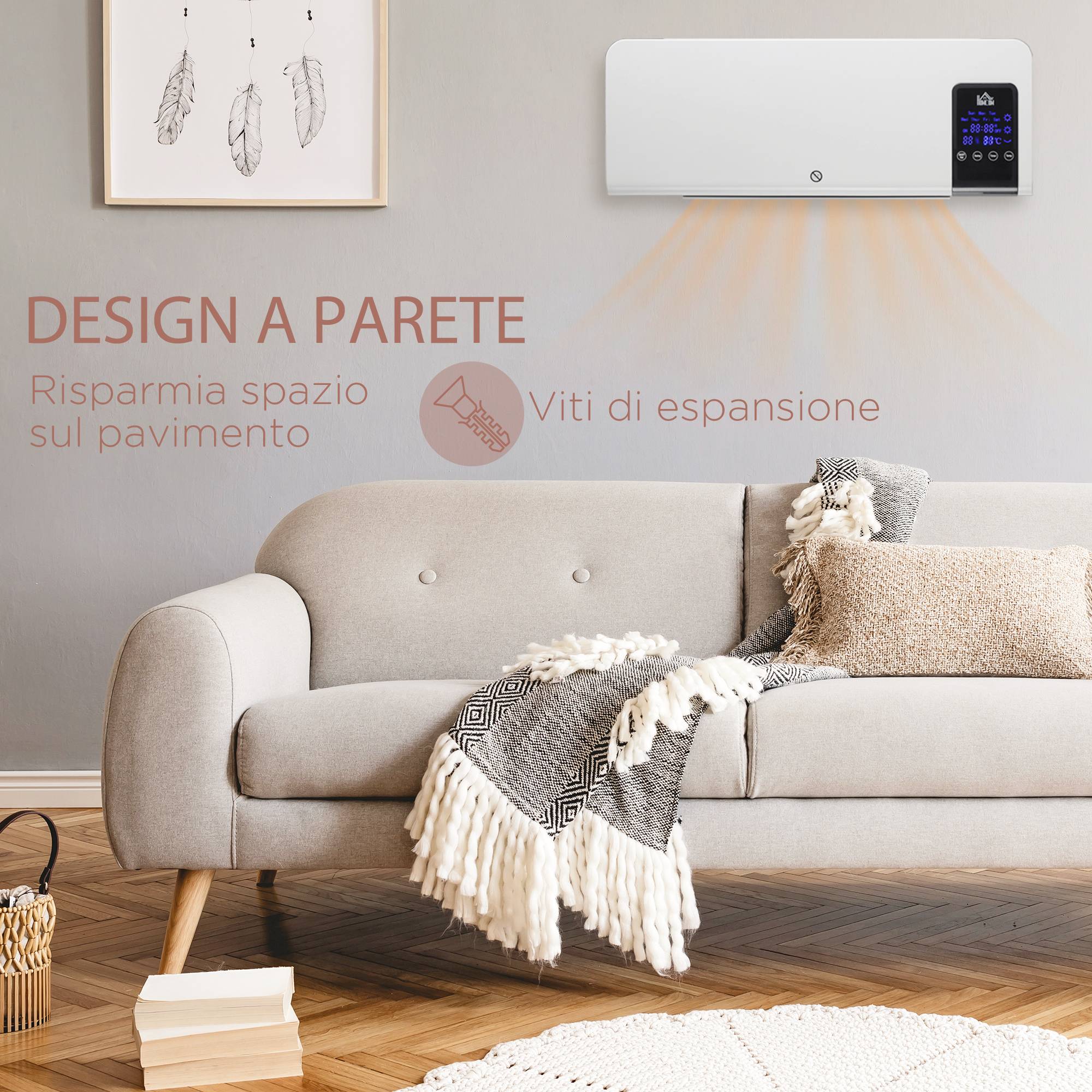 Chauffage soufflant oscillant mural avec minuterie 12 heures et 2 modes de chauffage, 54,5 x 12 x 21,5 cm, blanc - Image 10