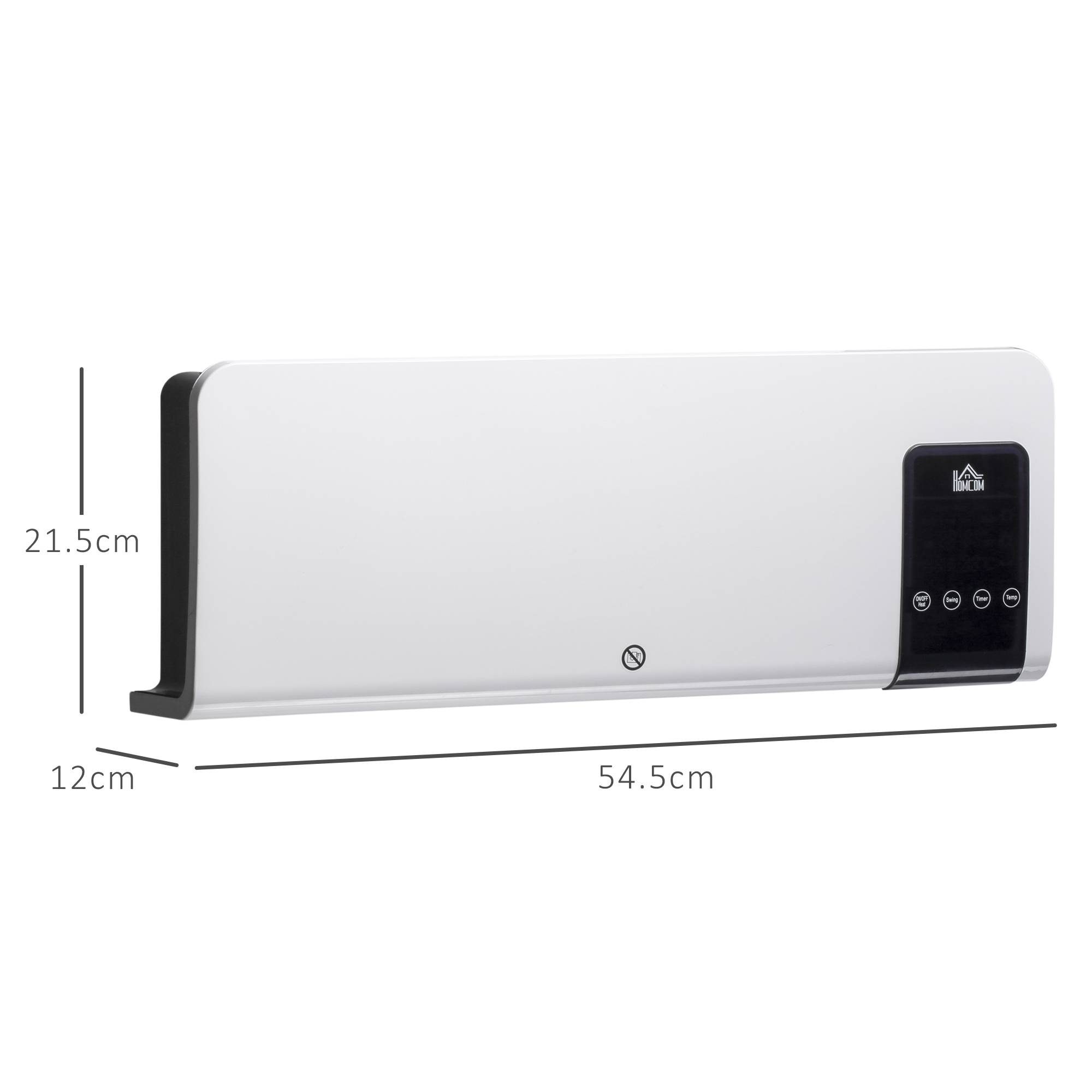 Chauffage soufflant oscillant mural avec minuterie 12 heures et 2 modes de chauffage, 54,5 x 12 x 21,5 cm, blanc - Image 5