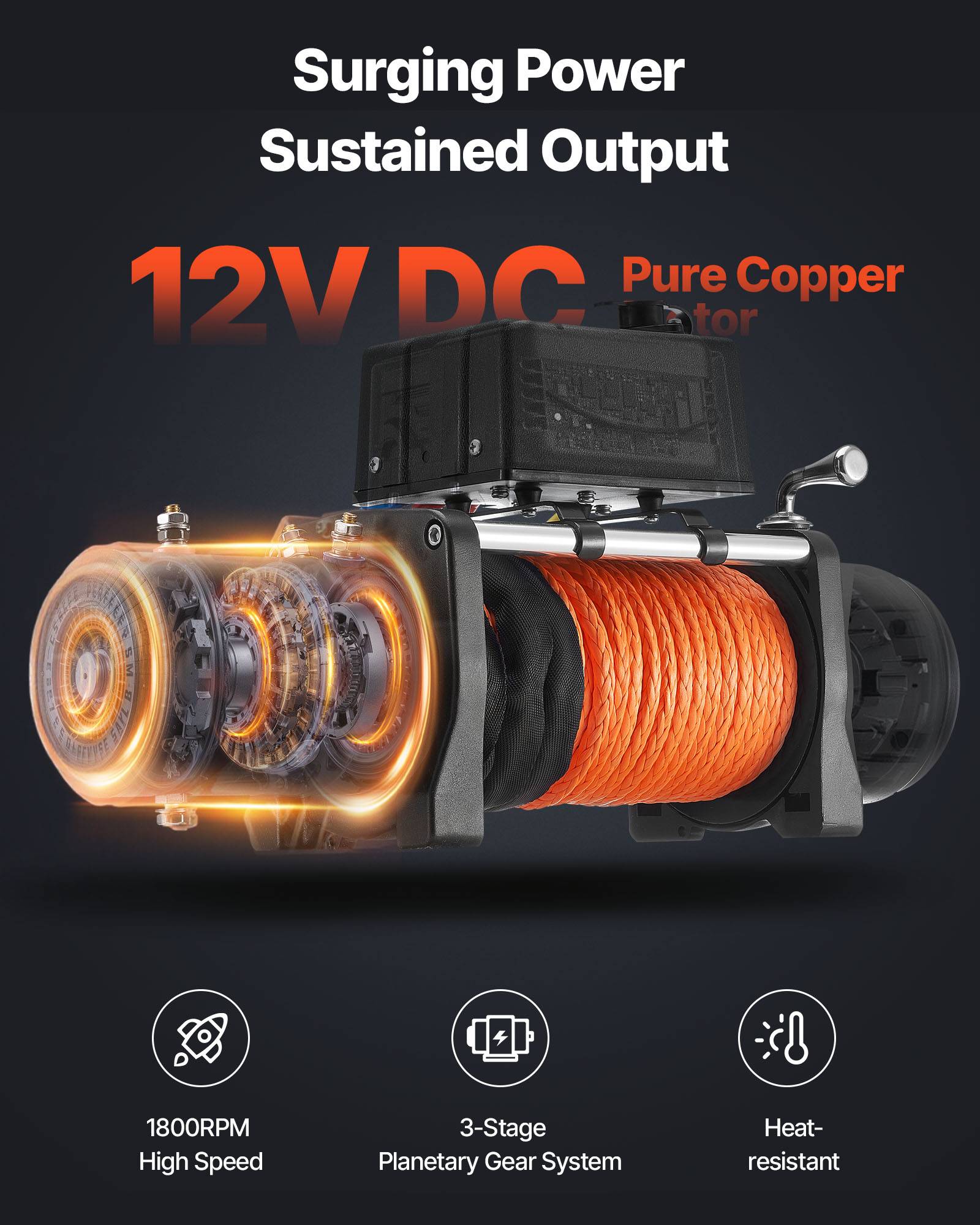 VEVOR Treuil electrique 12V 6100kg,corde synthetique 24m, telecommande,pour VTT,Jeep,camion. - Image 3
