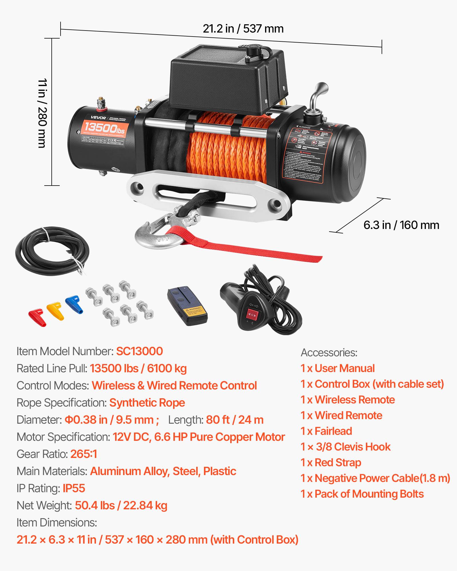 VEVOR Treuil electrique 12V 6100kg,corde synthetique 24m, telecommande,pour VTT,Jeep,camion. - Image 7
