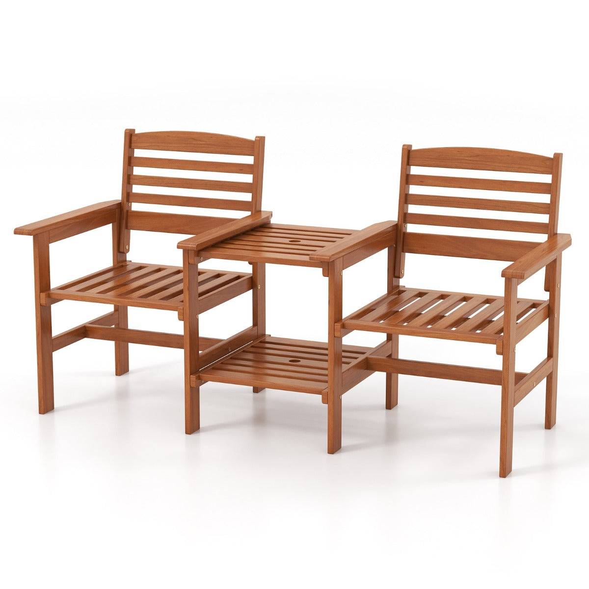 Ensemble de meubles de patio 2 places en bois causeuse d'extérieur avec table basse et trou pour parasol ensemble de conversation - Imagen 1