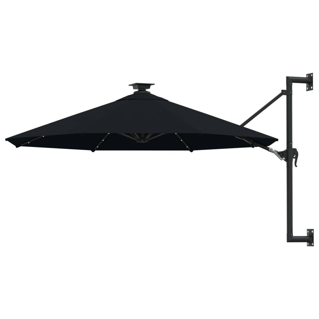Helloshop26 - Parasol mural avec mât métallique et led 300 cm noir - Imagen 1
