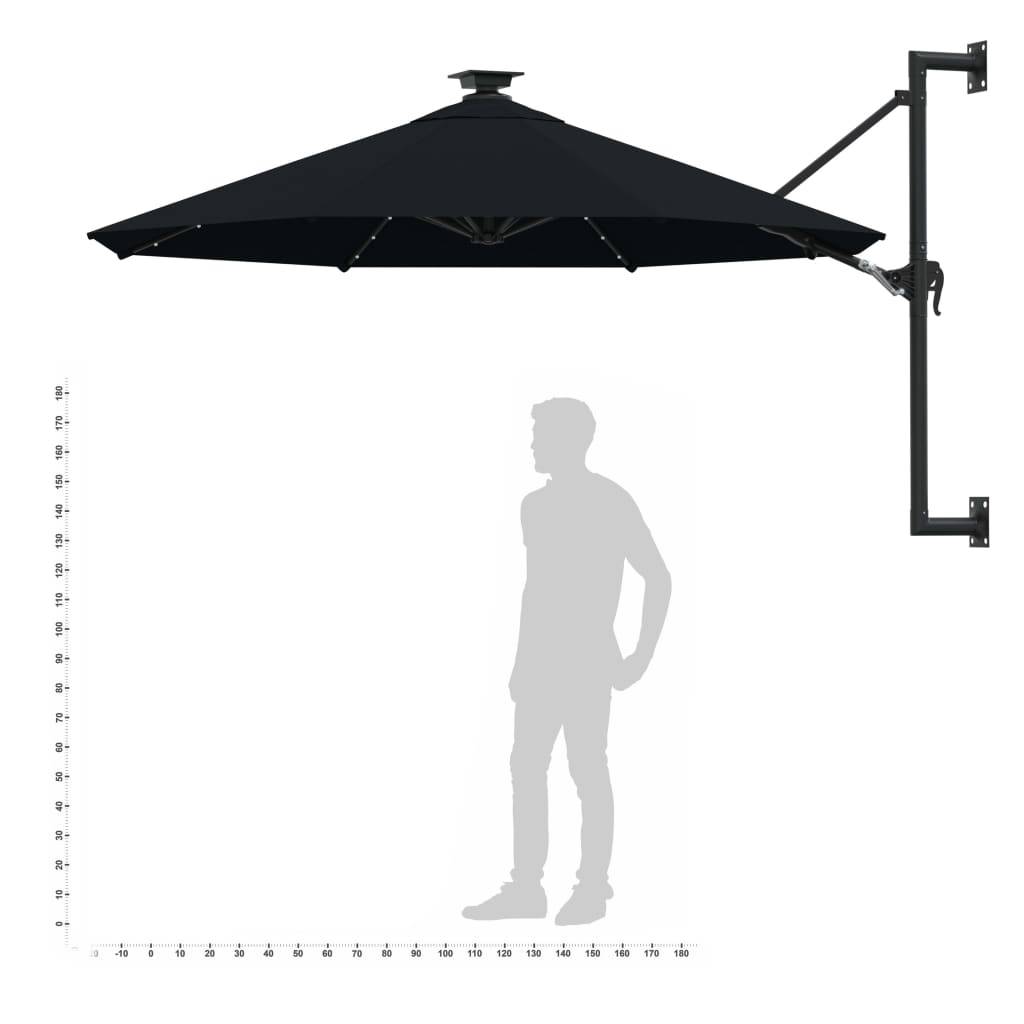 Helloshop26 - Parasol mural avec mât métallique et led 300 cm noir - Imagen 9