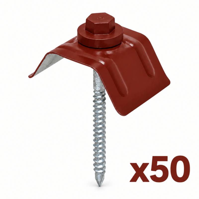 Kit 50 fixations pour plaque acier nervurée 900/25 - Coloris - Rouge 8012, Unités - 50 pièces - Image 2
