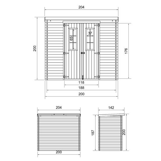 Timbela - Abri de jardin en bois l204xL142xH200cm / 2.22 m² avec sol traité - Petit abri à outils, Local à vélos - 19 mm d’épaisseur - Timbela M311C+M311G - Image 5