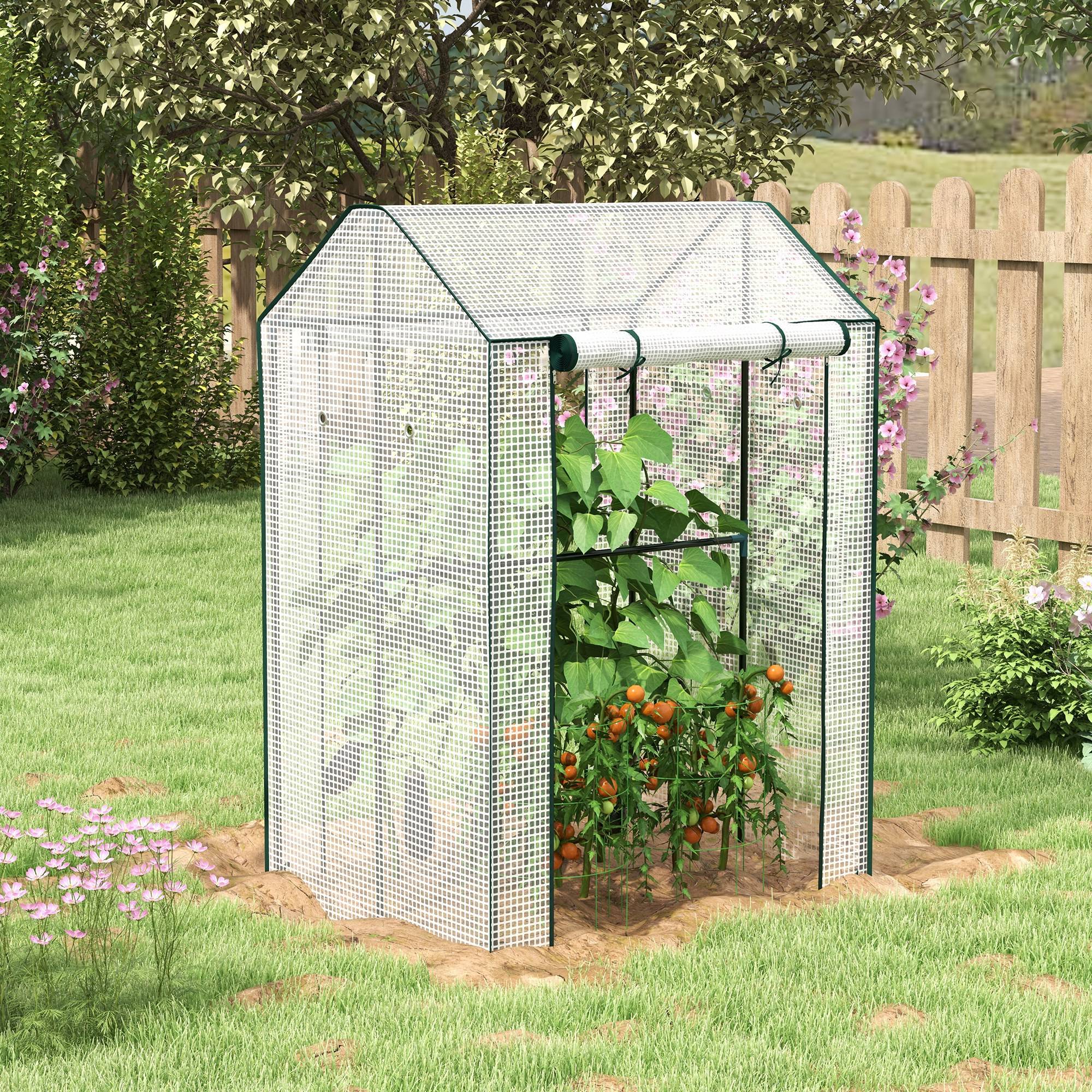Serre de jardin avec 2 espaces et 2 portes enroulables - 0,8 m² Serre à tomates dim. 1L x 0,8l x 1,5H m, Acier et PE - Image 3