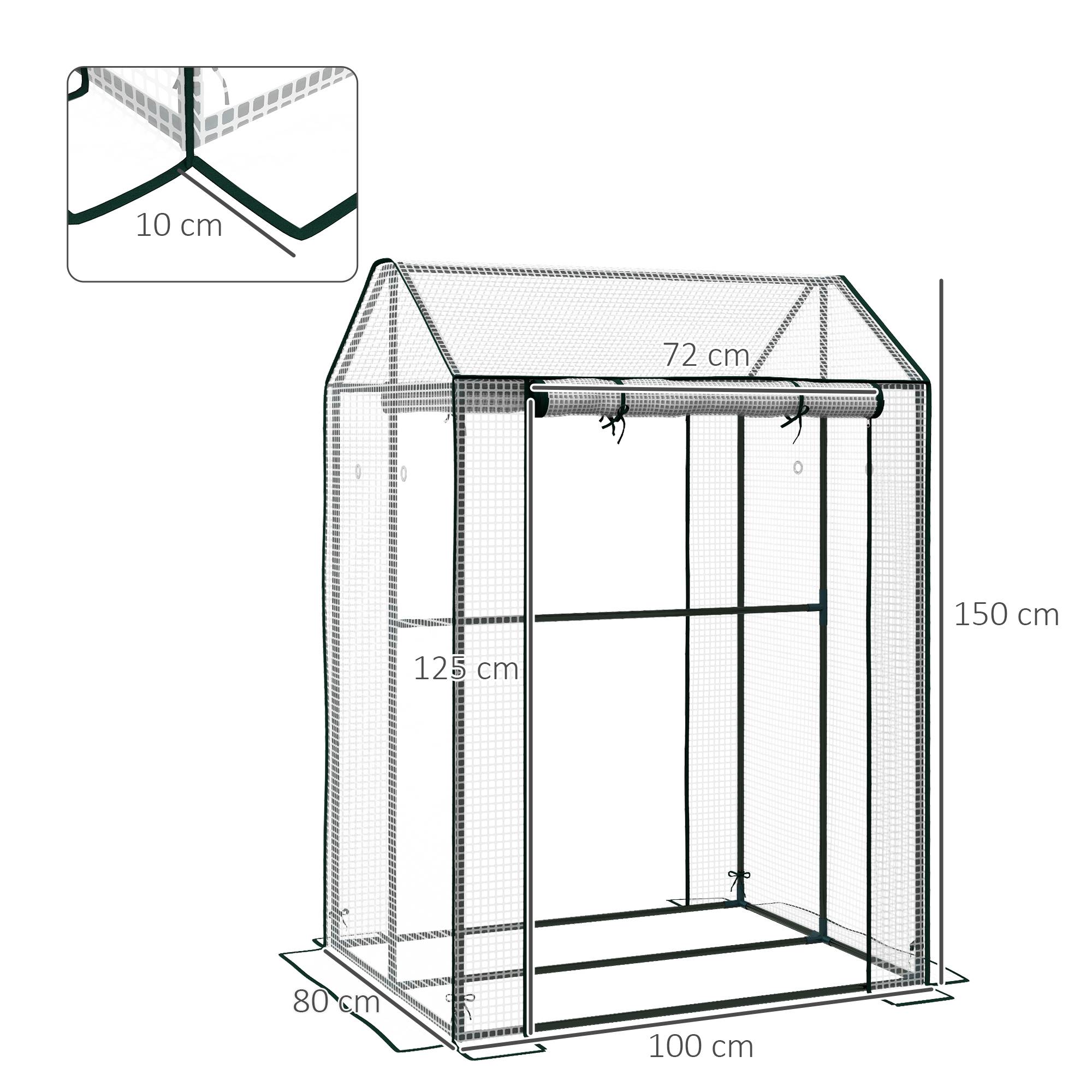 Serre de jardin avec 2 espaces et 2 portes enroulables - 0,8 m² Serre à tomates dim. 1L x 0,8l x 1,5H m, Acier et PE - Image 5