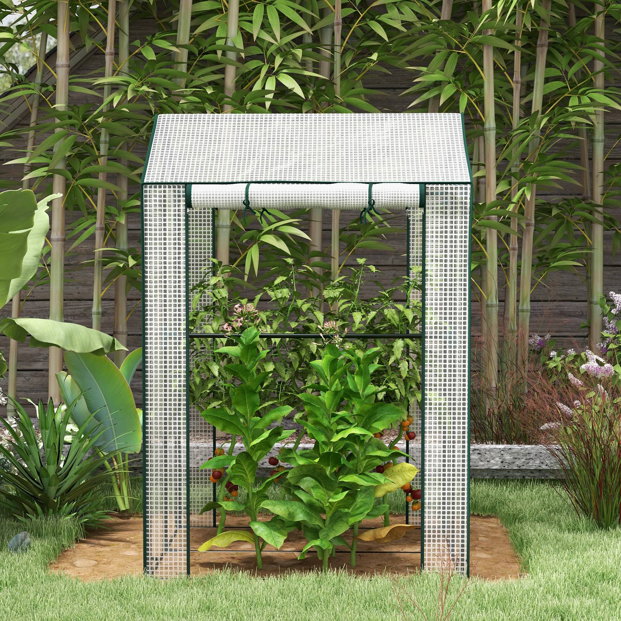 Serre de jardin avec 2 espaces et 2 portes enroulables - 0,8 m² Serre à tomates dim. 1L x 0,8l x 1,5H m, Acier et PE - Image 10