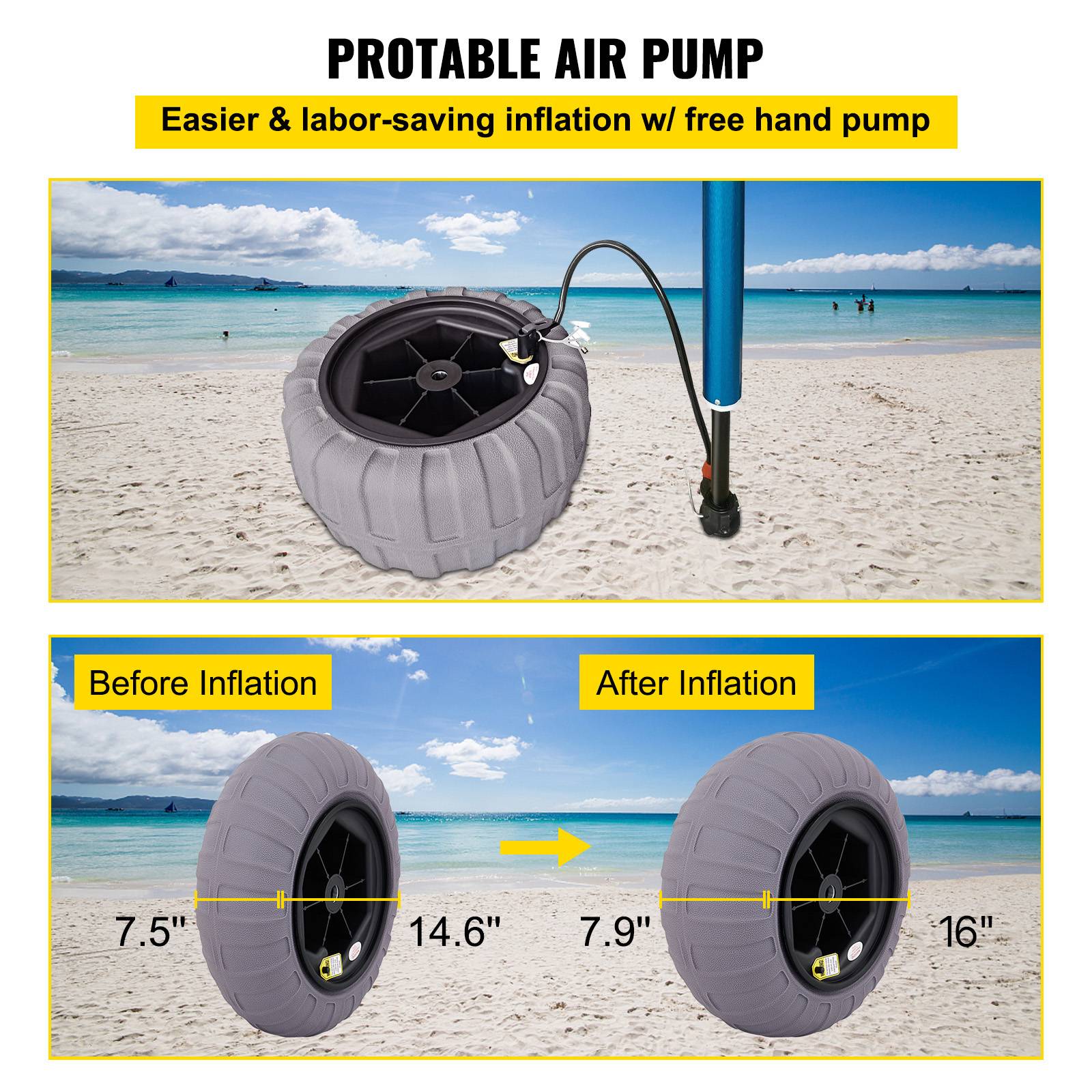 VEVOR Roues plage 2x40 cm, pneus ballon, charge 80 kg. Basse pression, sable, camping, pêche. - Image 6