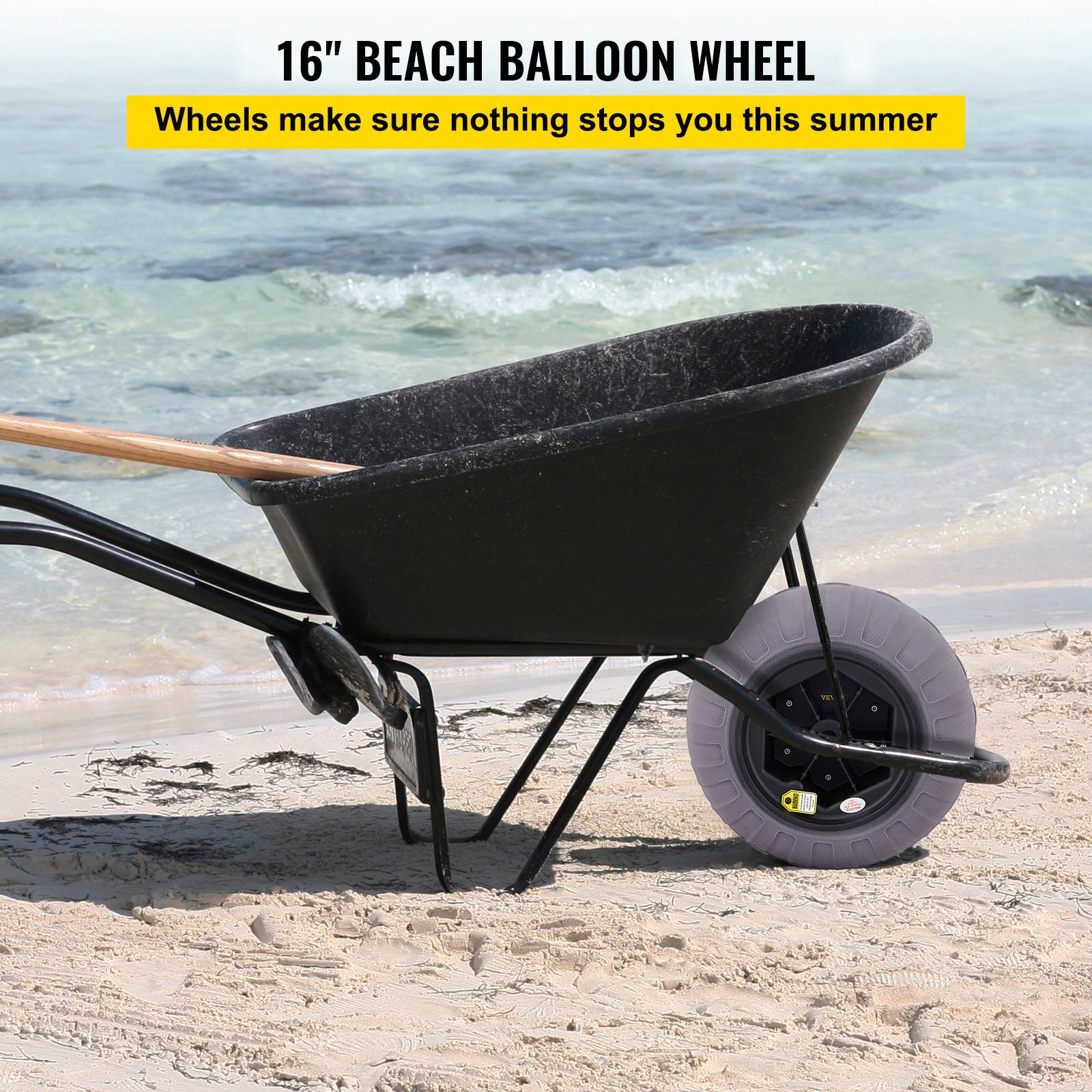VEVOR Roues plage 2x40 cm, pneus ballon, charge 80 kg. Basse pression, sable, camping, pêche. - Image 2