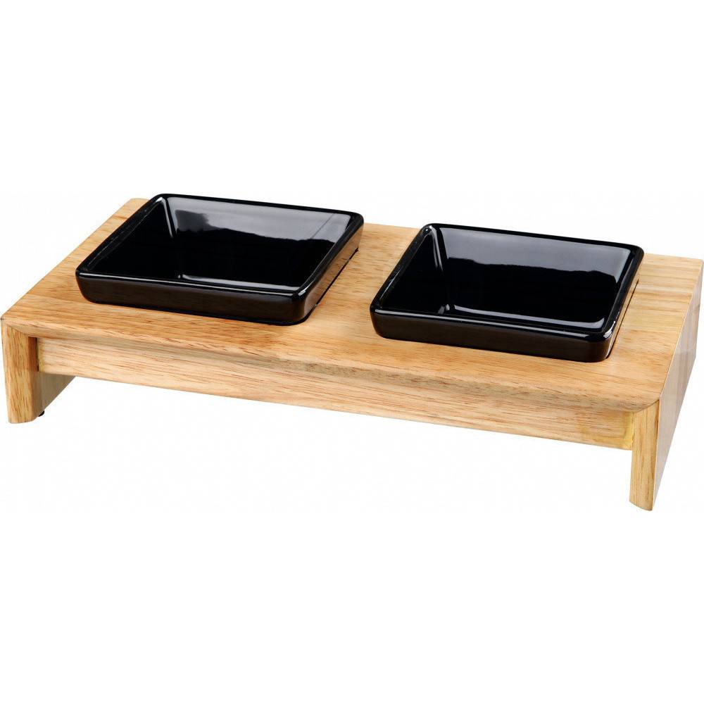 Set de gamelles, céramique/bois 0.2L/10 cm pour chien ou chat - Imagen 1