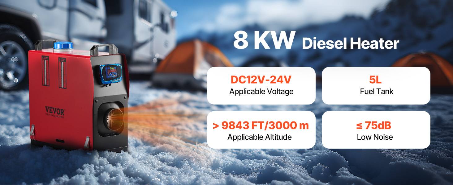 Vevor - VEVOR Chauffage diesel 8kW 12-24V, 0,18-0,36L/h, télécom., interrupteur LCD - Image 9