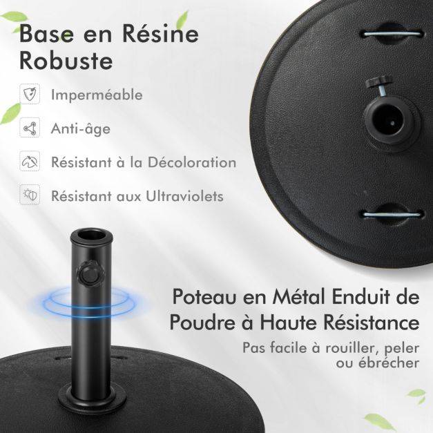 Pied de parasol sur roulettes diamètre 52cm socle parasol extérieur en résine avec 2 poignées rétractables 4 roue verrouillables pour poteaux de para - Image 3