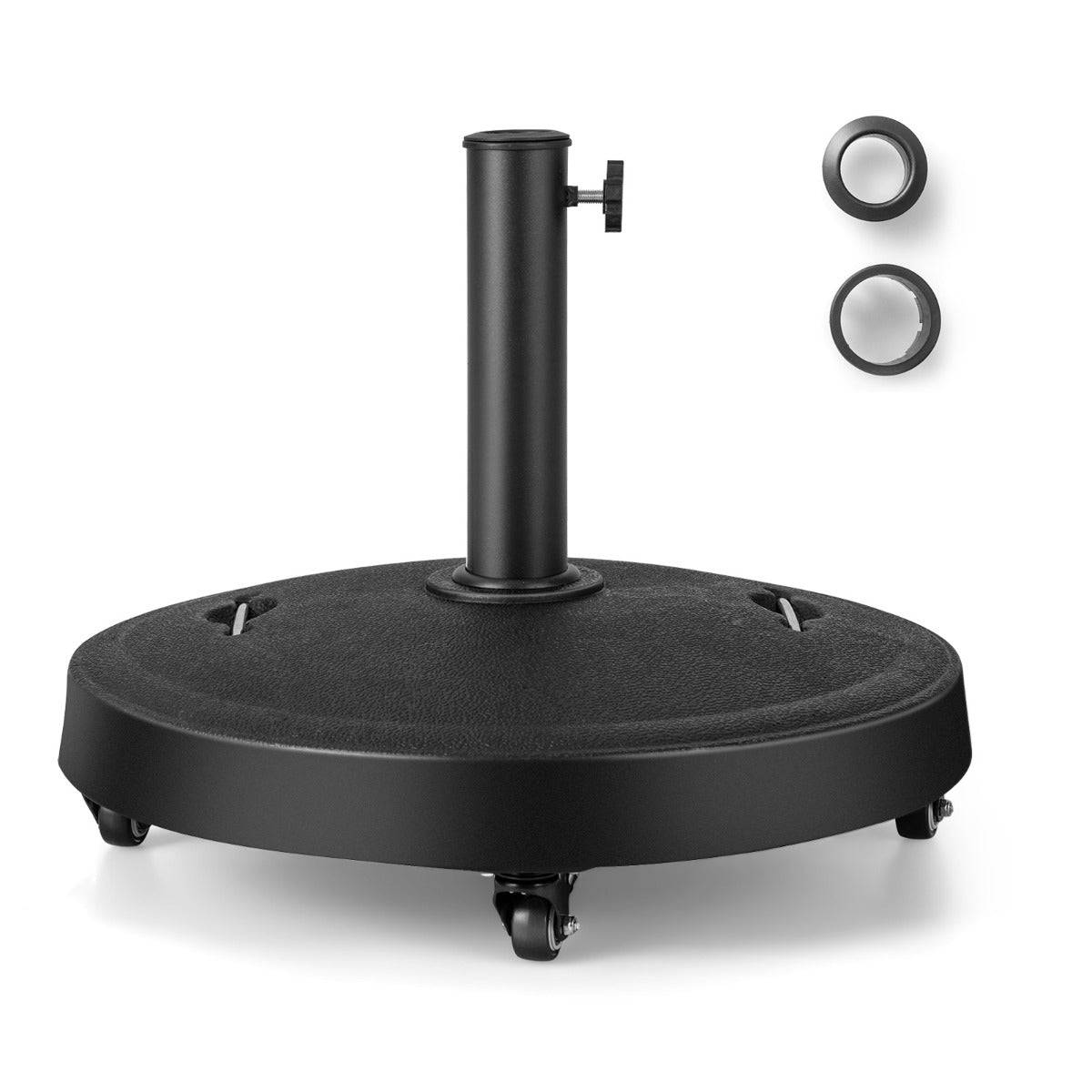 Pied de parasol sur roulettes diamètre 52cm socle parasol extérieur en résine avec 2 poignées rétractables 4 roue verrouillables pour poteaux de para - Image 2
