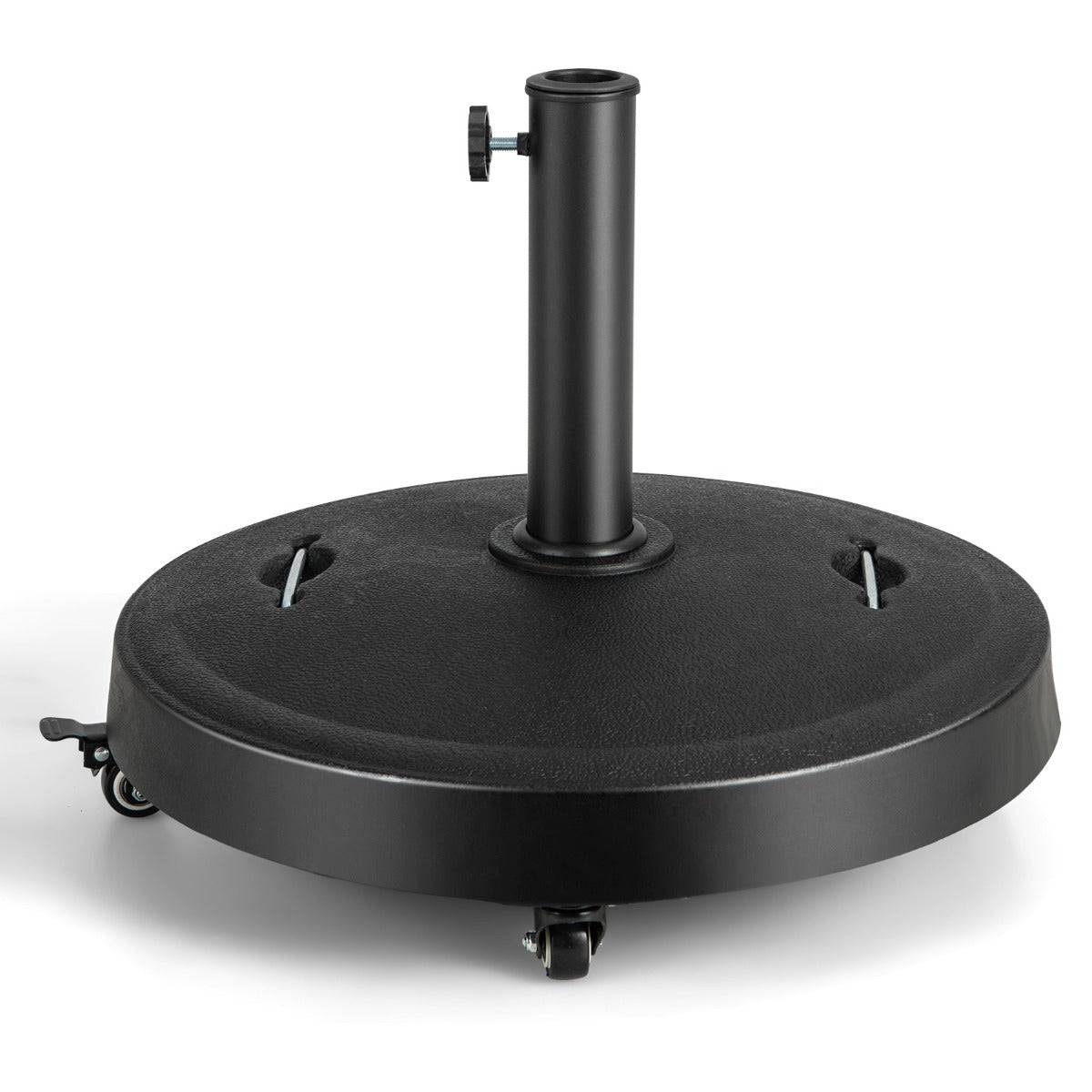 Pied de parasol sur roulettes diamètre 52cm socle parasol extérieur en résine avec 2 poignées rétractables 4 roue verrouillables pour poteaux de para - Image 1