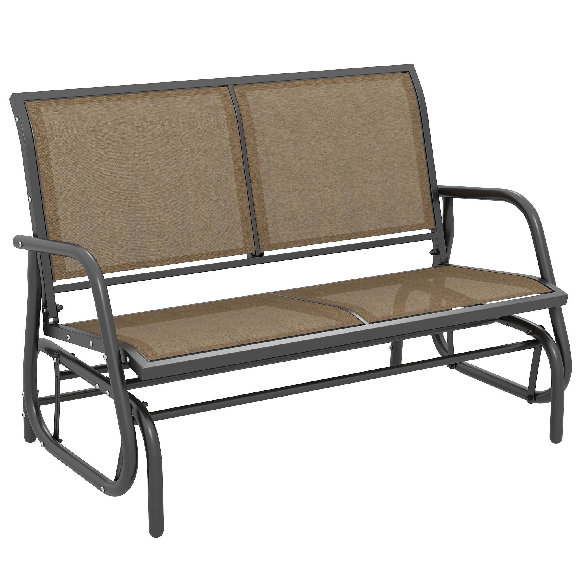 Banc balançoire 2 places de jardin métal et tissu maille, 120x70x85cm, marron clair - Image 1