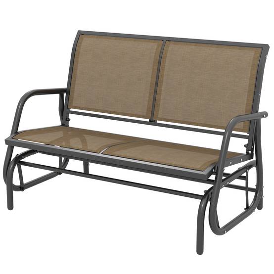 Banc balançoire 2 places de jardin métal et tissu maille, 120x70x85cm, marron clair - Image 2