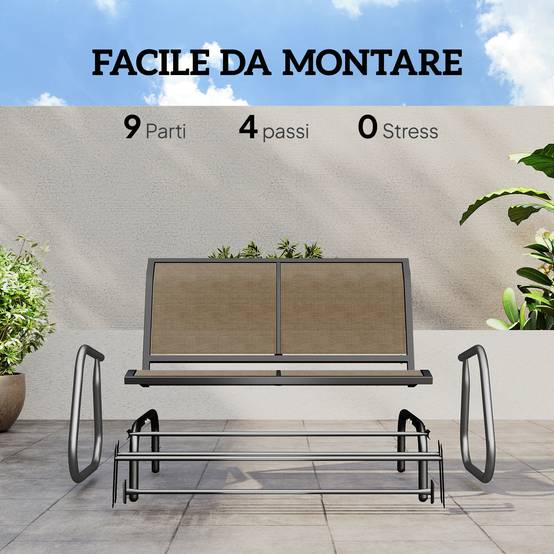 Banc balançoire 2 places de jardin métal et tissu maille, 120x70x85cm, marron clair - Image 7