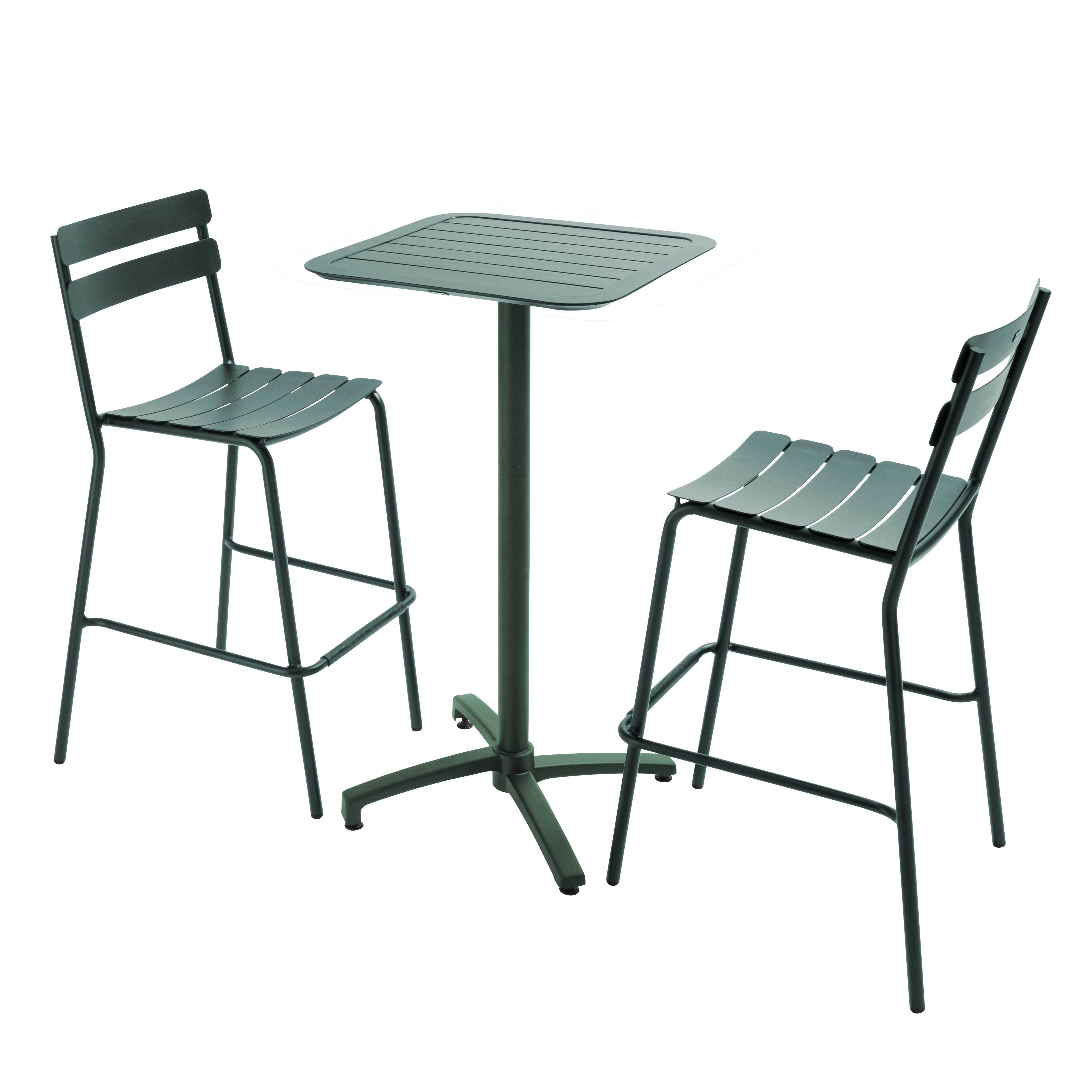 Oviala - Ensemble table haute de terrasse et 2 chaises en aluminium vert Almada - Oviala - Image 1