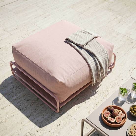 Oviala - Pouf pour salon de jardin modulable avec structure rose poudré Mixi - Oviala - Image 3