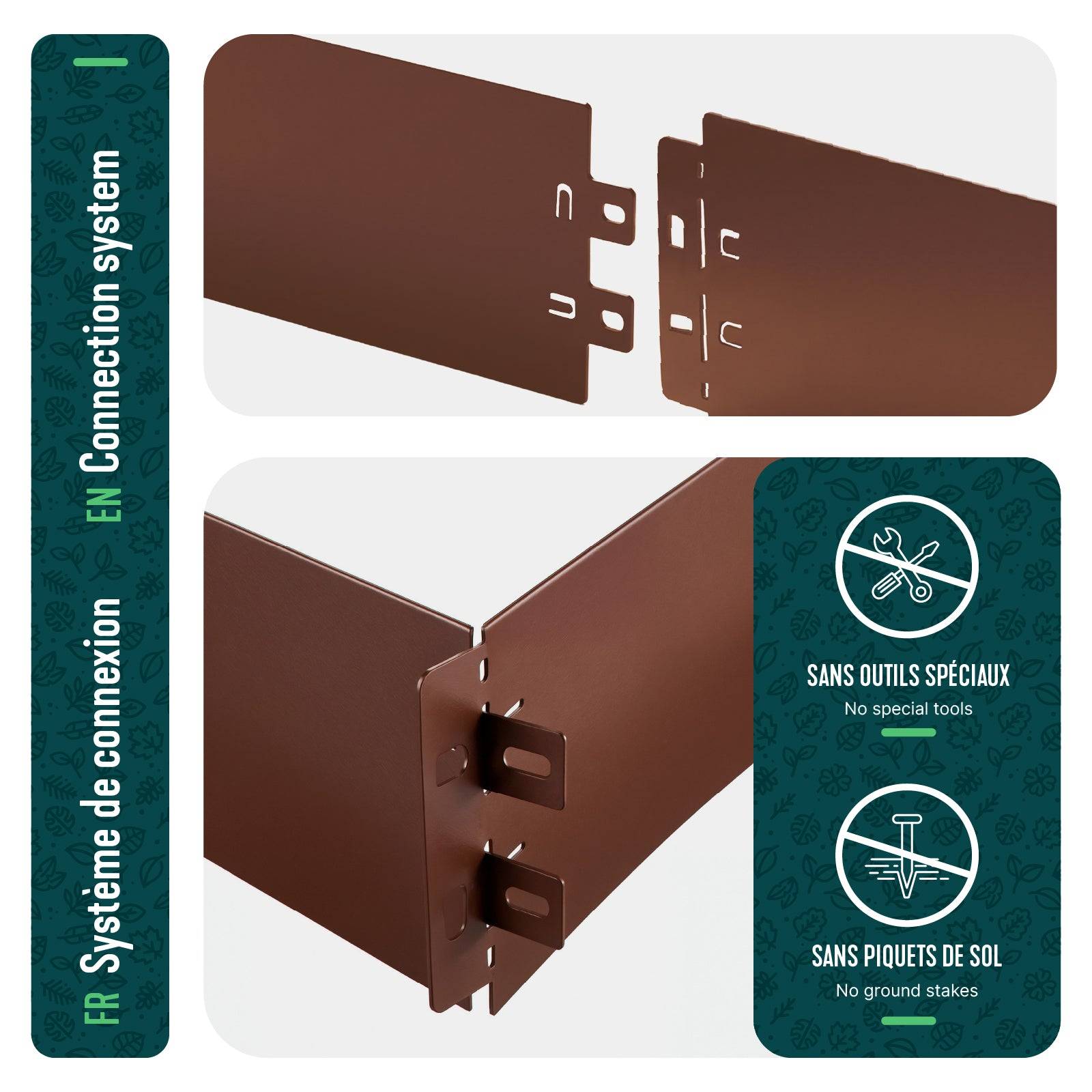 Vounot - Lot de 30 Bordure de jardin en métal flexible 100x13cm marron - clôture gazon antirouille 30m - VOUNOT® - Image 4