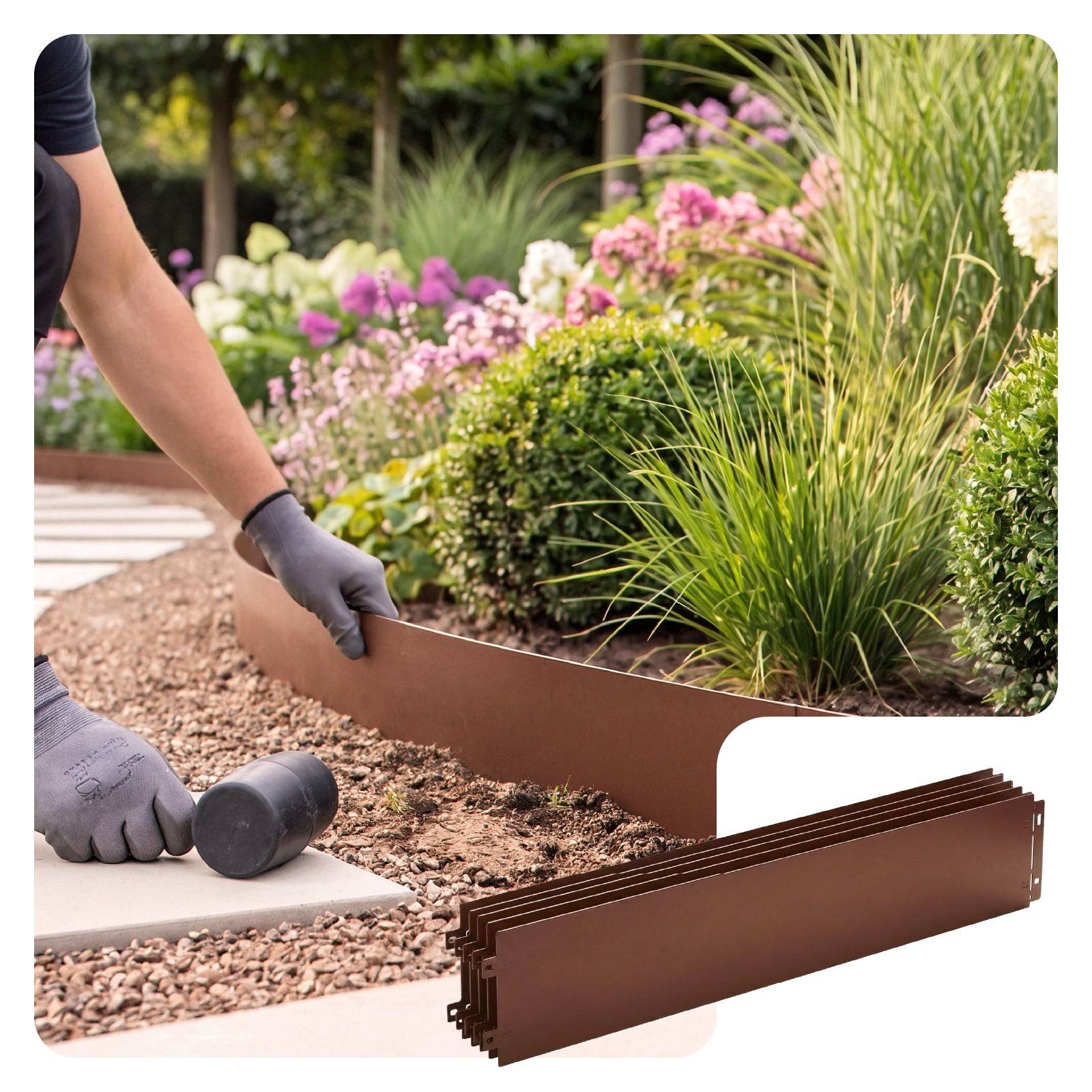 Vounot - Lot de 30 Bordure de jardin en métal flexible 100x13cm marron - clôture gazon antirouille 30m - VOUNOT® - Image 1