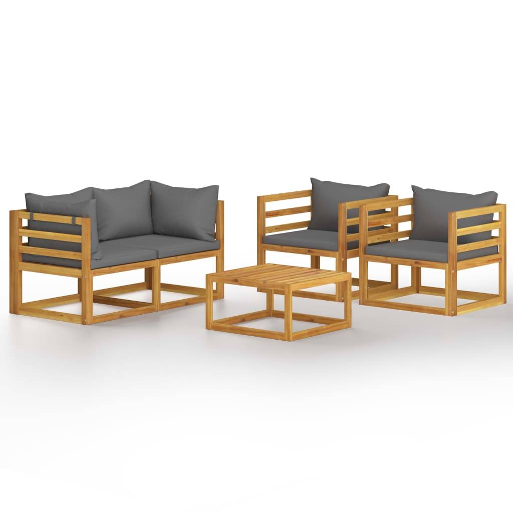 Helloshop26 - Salon de jardin meuble d'extérieur ensemble de mobilier 5 pièces avec coussin bois d'acacia solide - Imagen 1